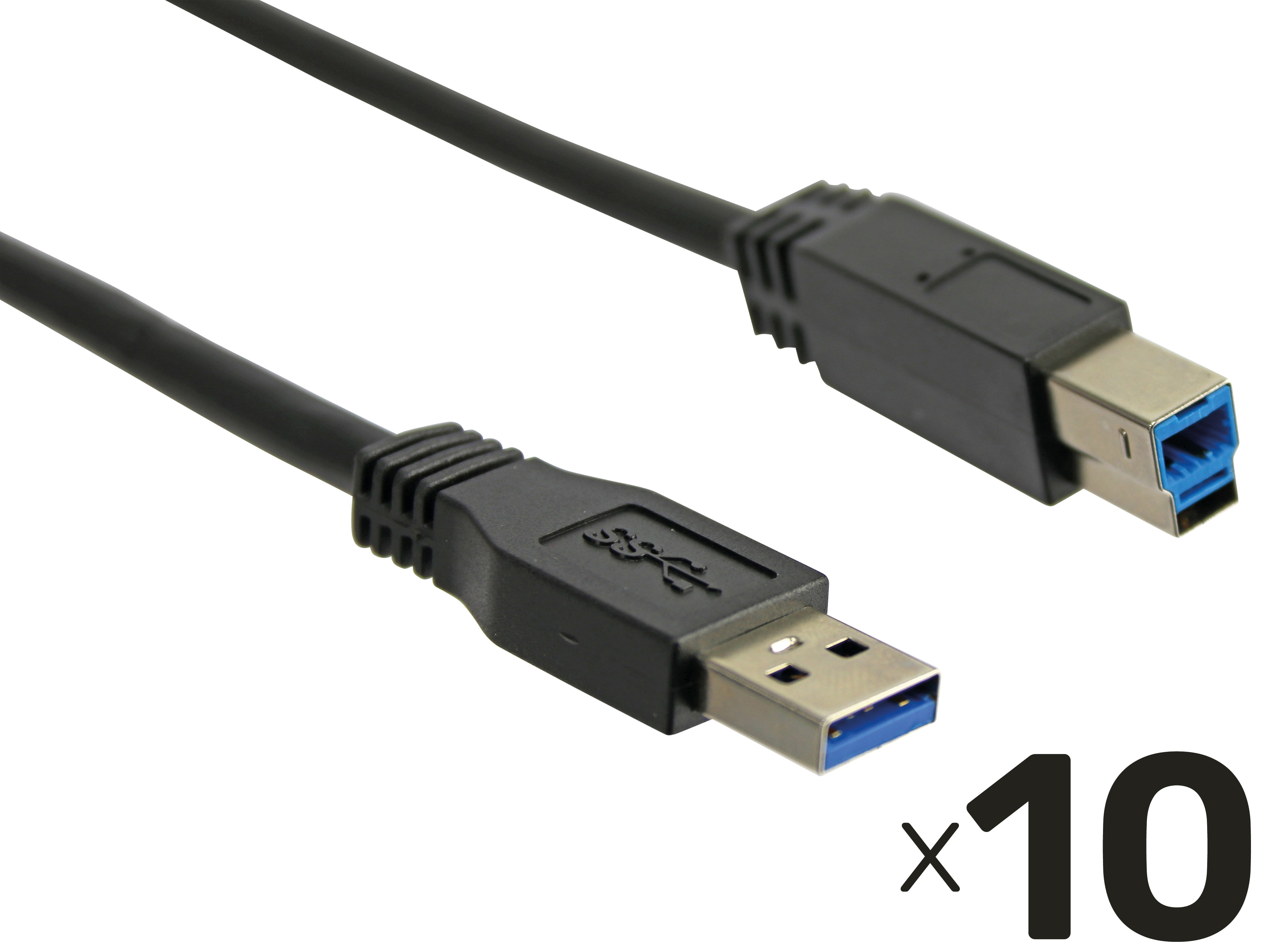 USB 3.0 Kabel, A/B, 0,8 m, schwarz, 10er Pack USB 3.0 Kabel, A/B, 0,8 m, schwarz, 10er Pack