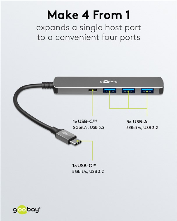 GOOBAY USB3.2 Hub 79158 Slim 4 Port USB-C auf USB-C/USB-A 5 Gbit/s