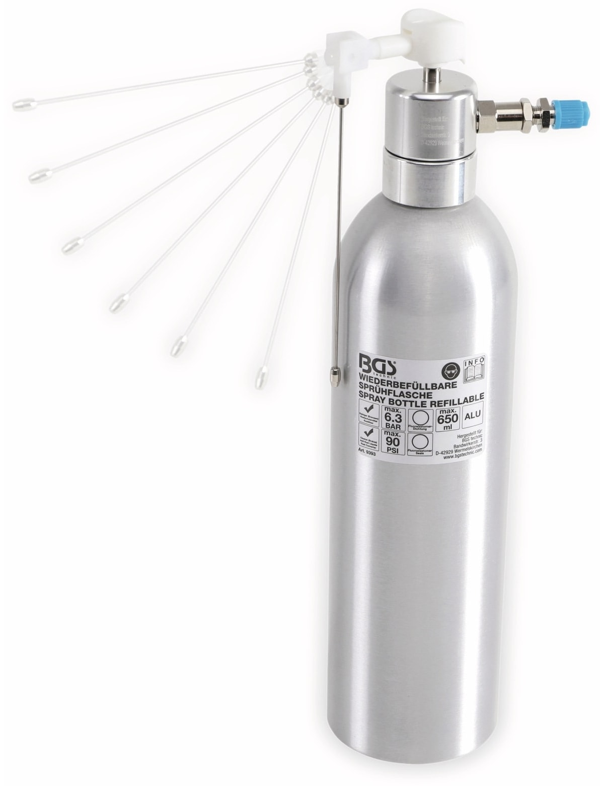 BGS TECHNIC Druckluft-Sprühflasche, 9393, Aluminiumausführung, 650 ml