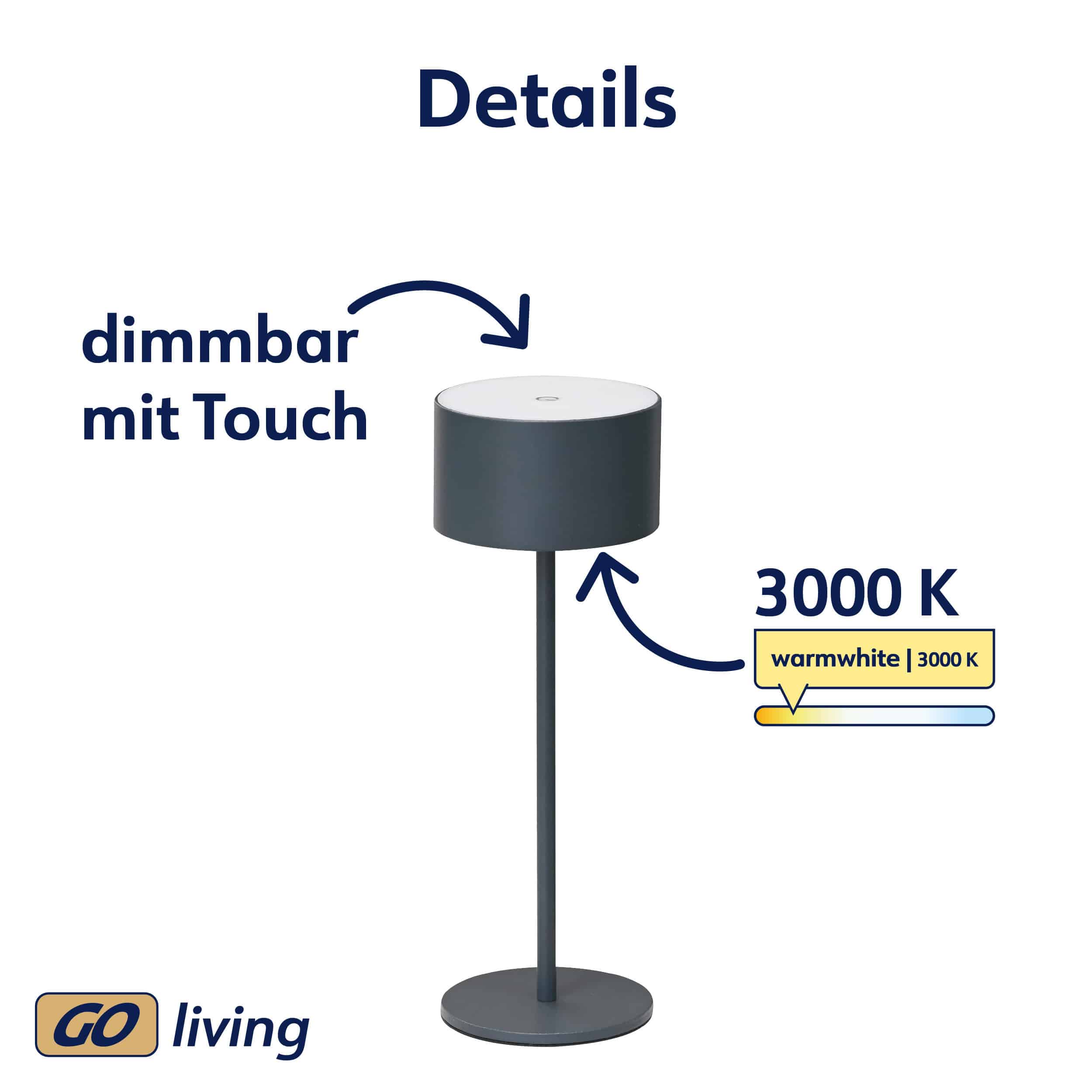 MÜLLER-LICHT LED-Akku-Tischleuchte Flora, 2 W, 110 lm, 3000 K, anthrazit MÜLLER-LICHT LED-Akku-Tischleuchte Flora, 2 W, 110 lm, 3000 K, anthrazit