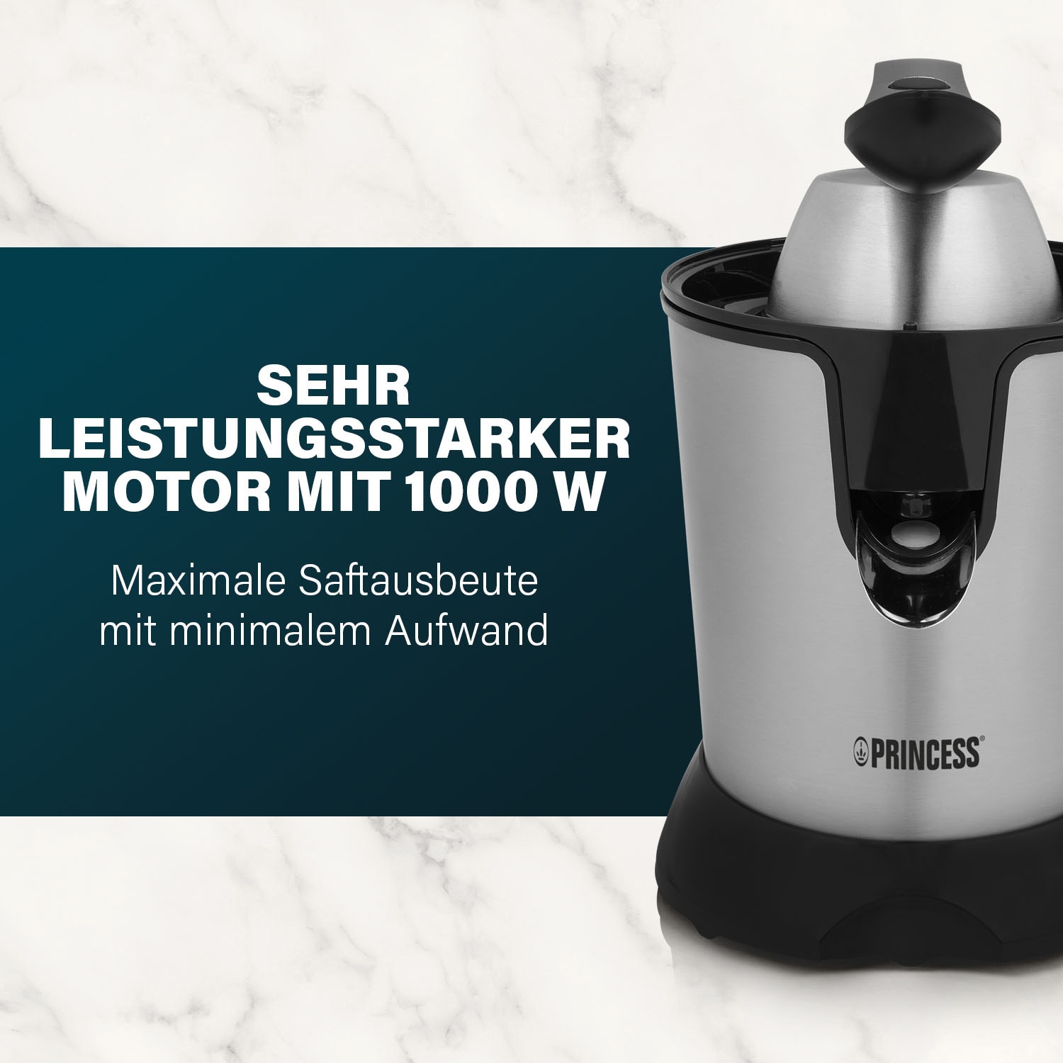 PRINCESS Edelstahl-Zitrusfruchtpresse, 2 Presskegel, mit Filter, 100 W