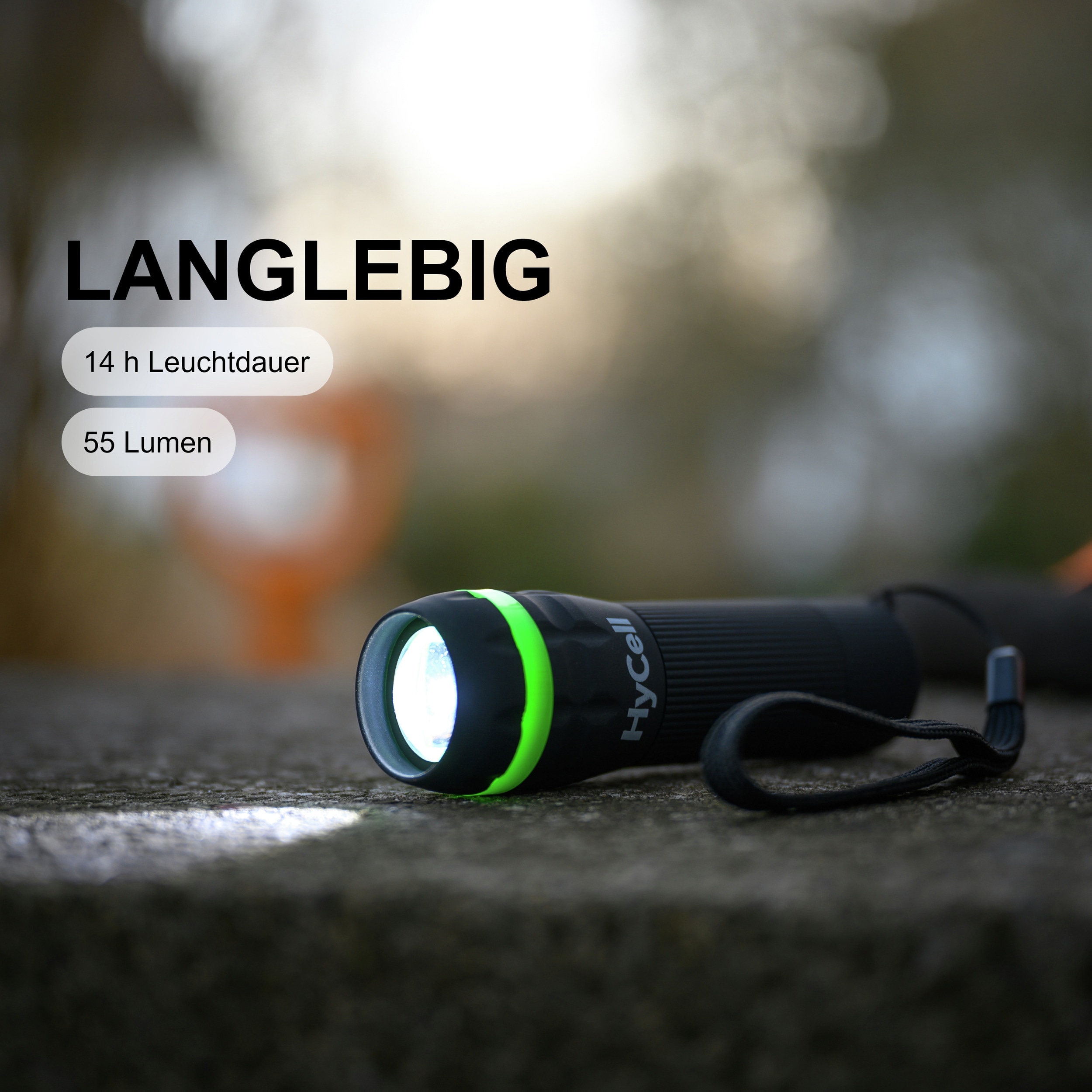 HYCELL LED-Taschenlampe Zoom, Kunststoff, 1W, 55 lm, batteriebetrieben