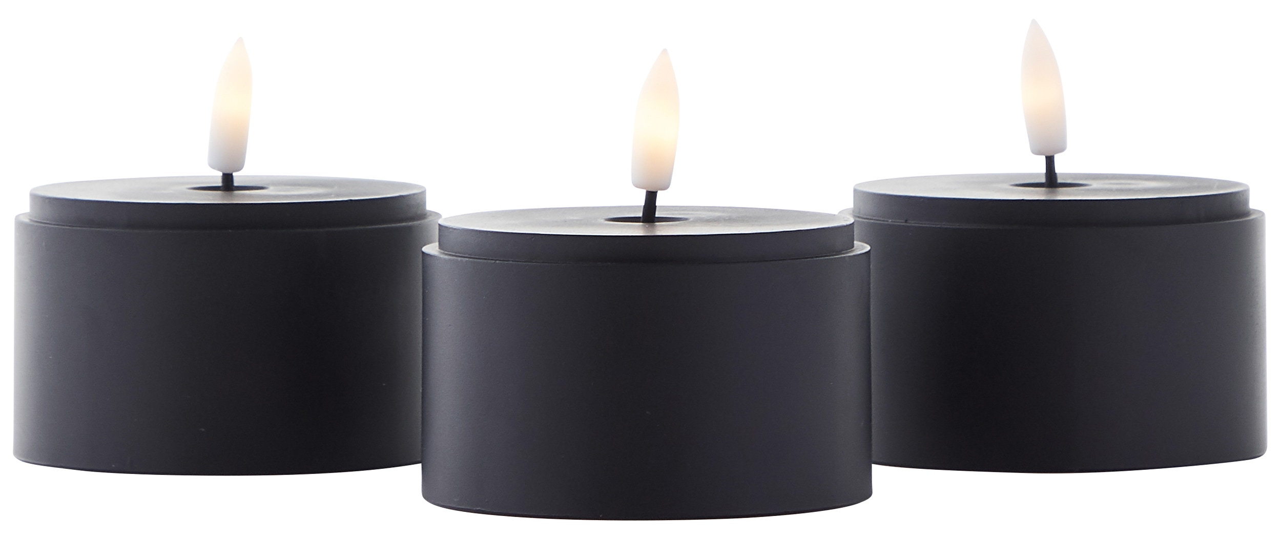 BRILLIANT LED-Kerzen, Ø 8 cm, Rauchglas, 10/12,5/15 cm, schwarz, 3er-Set