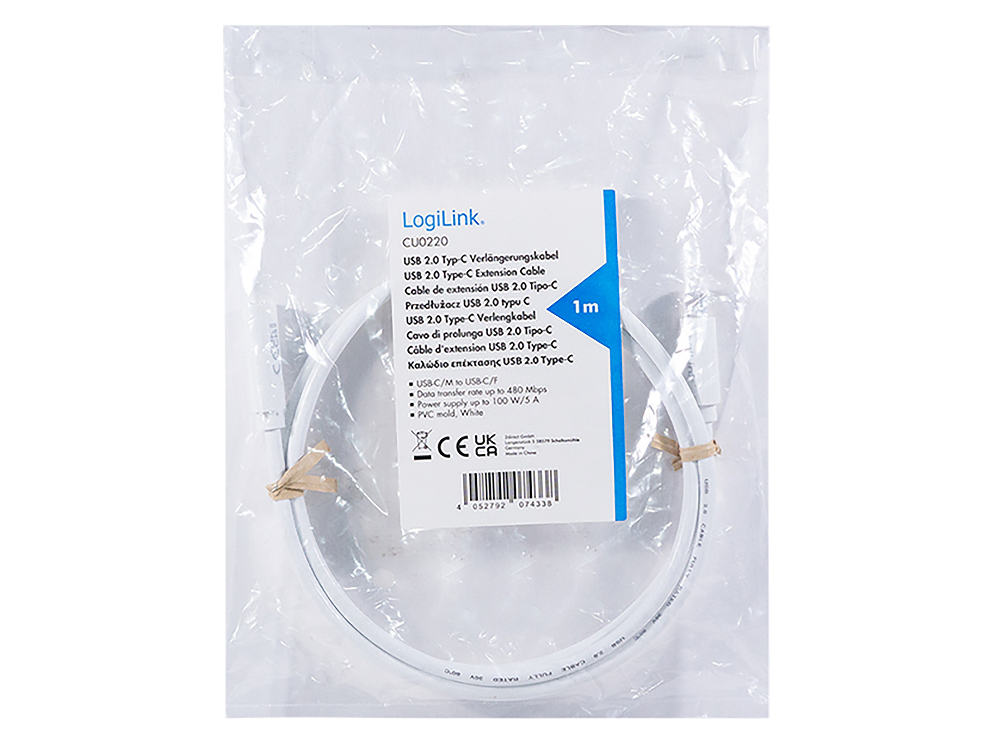 LOGILINK USB2.0 Kabel CU0221 USB-C M/USB-C F PD 2m weiß