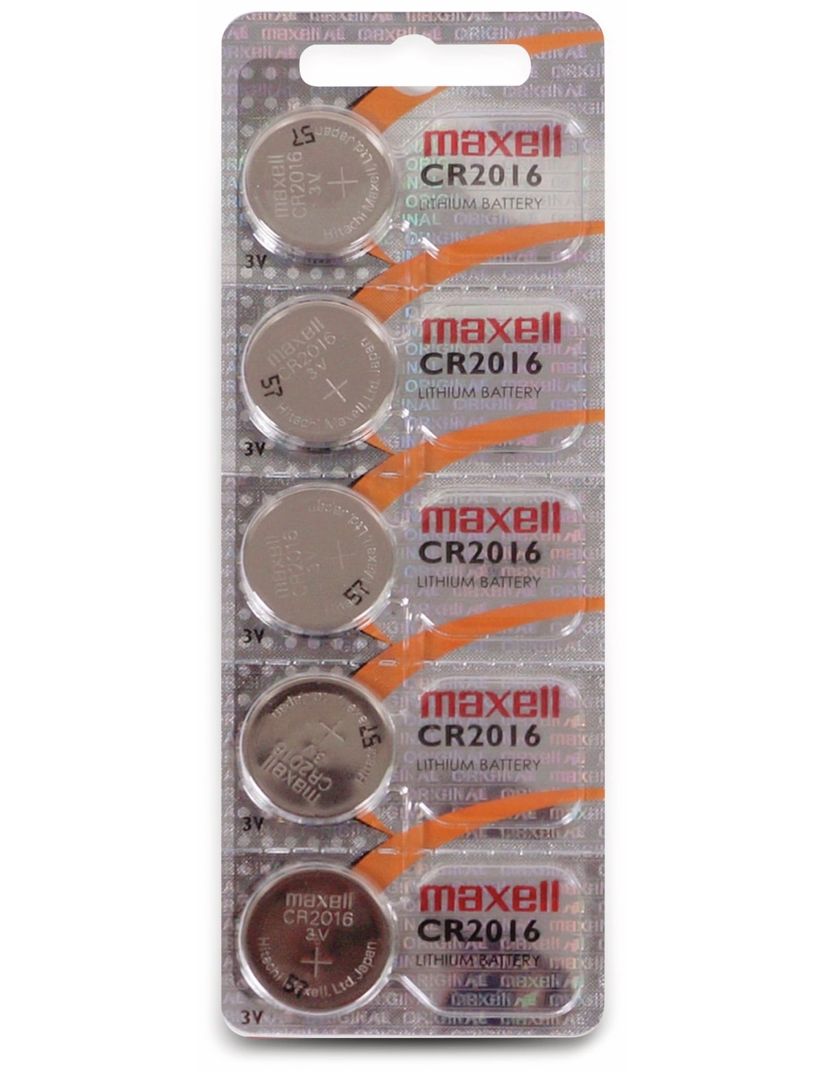 MAXELL Knopfzelle CR2016, Lithium, 3 V-, 90 mAh, 5 Stück