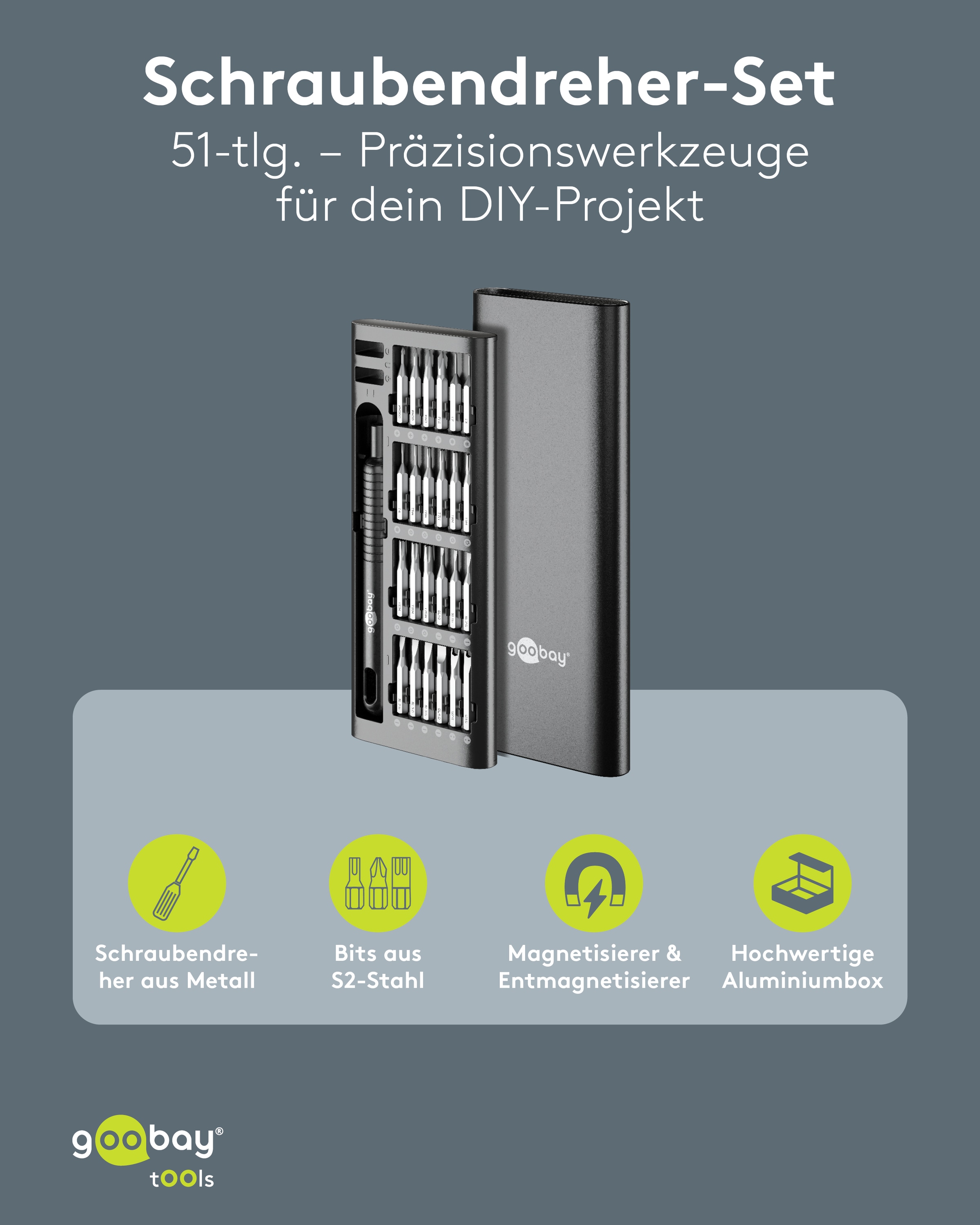 GOOBAY TOOLS Schraubendreher-Set, 77835, mit 48-tlg. Präzisions-Bitsatz