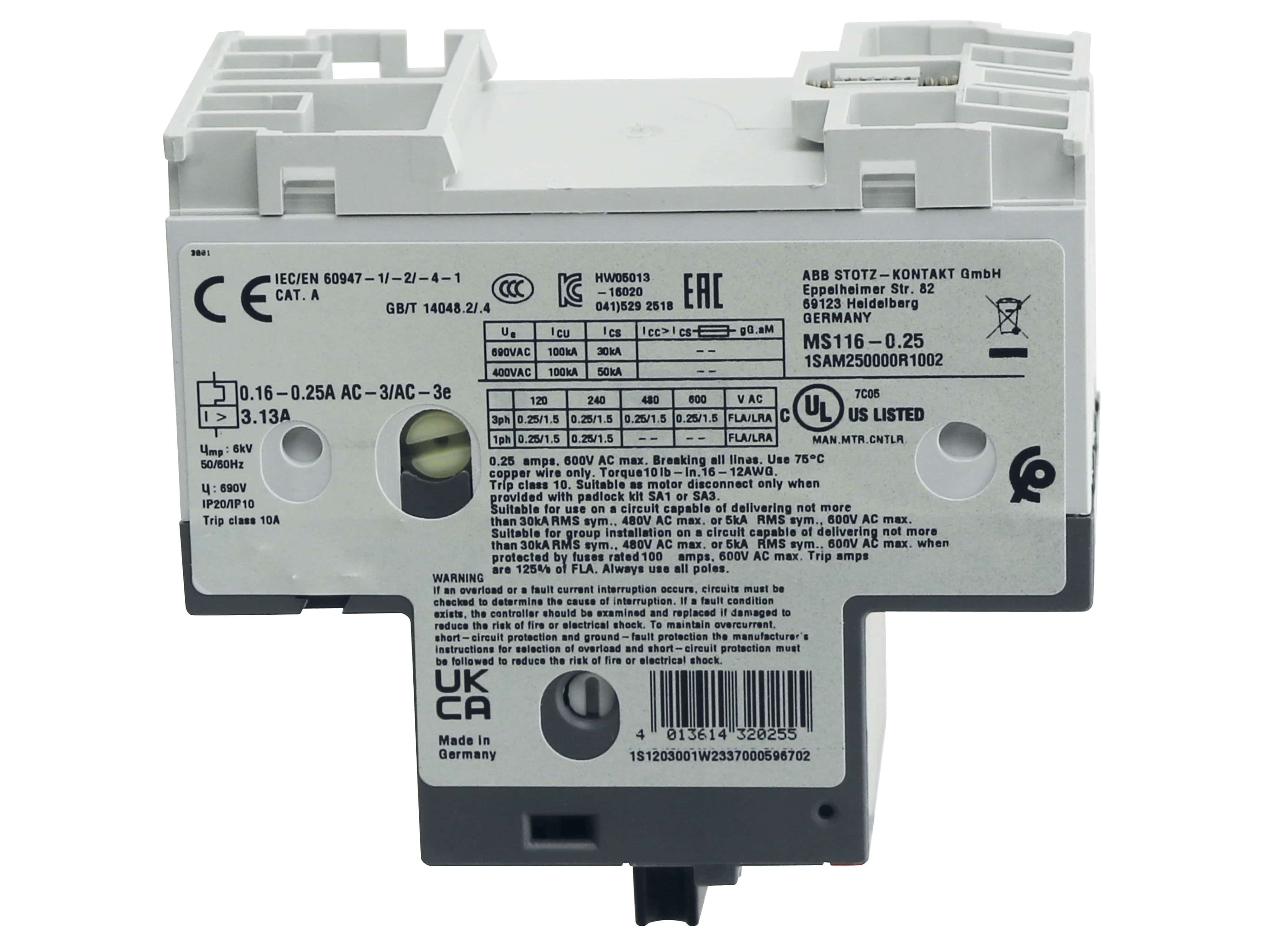 ABB Motorschutzschalter MS116-0.25, Auslöseklasse 10 A, 0.16...0.25 A ABB Motorschutzschalter MS116-0.25, Auslöseklasse 10 A, 0.16...0.25 A
