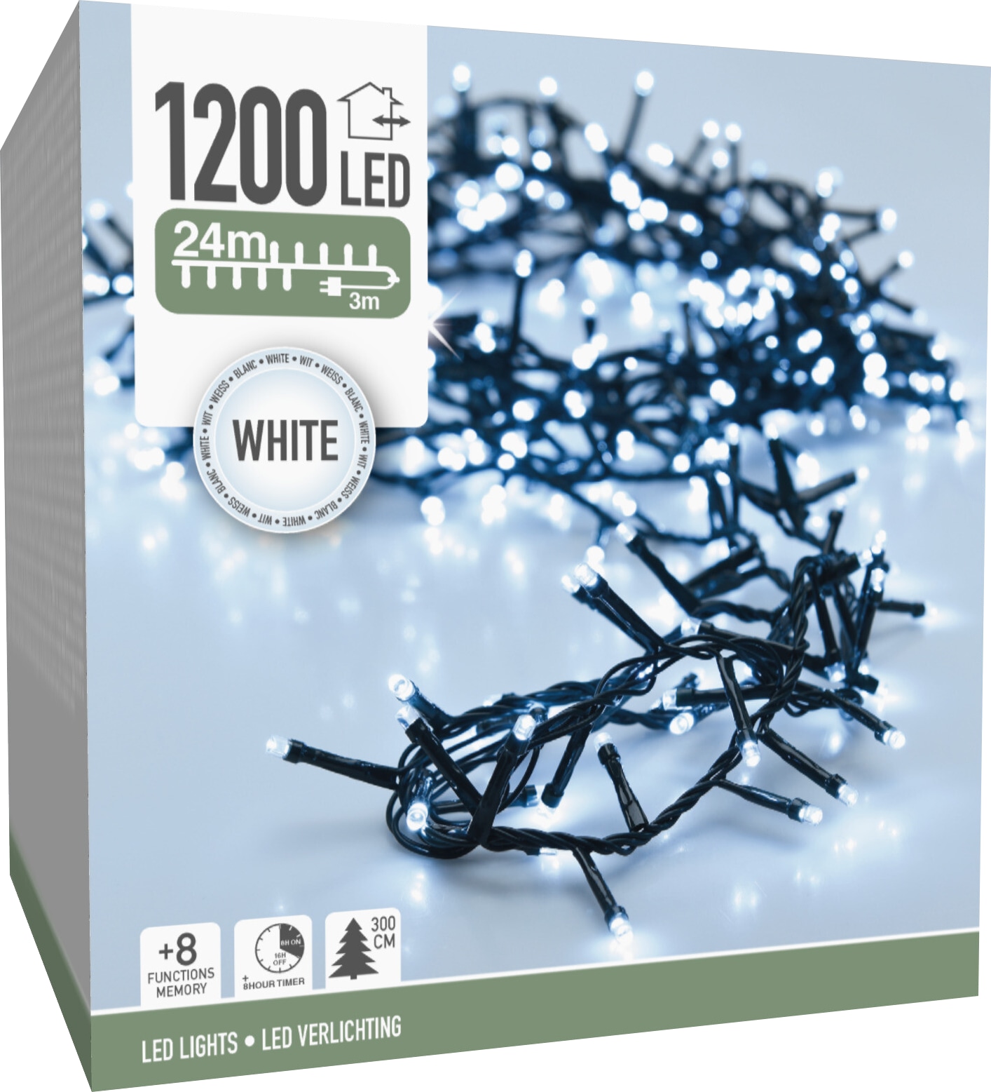 LED-Clusterlichterkette kaltweiß, 1200 LEDs, grünes Kabel, Innen/Außen, 27m KOOPMAN LED-Clusterlichterkette kaltweiß, 1200 LEDs, grünes Kabel, Innen/Außen, 27m