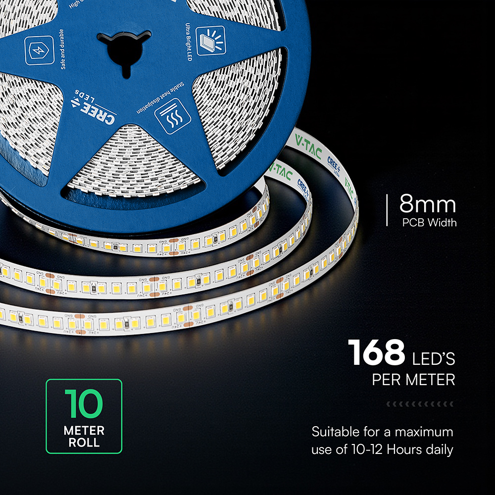 V-TAC LED-Stripe VT-2125966, 120W, EEK: F, 13800lm, 3000K, 120°, 24V, 10m V-TAC LED-Stripe VT-2125966, 120W, EEK: F, 13800lm, 3000K, 120°, 24V, 10m