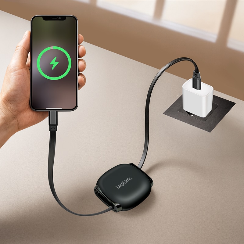 LOGILINK USB2.0 Kabel CU0500 USB-C M/USB-C M 60W 1m schwarz ausziehbar