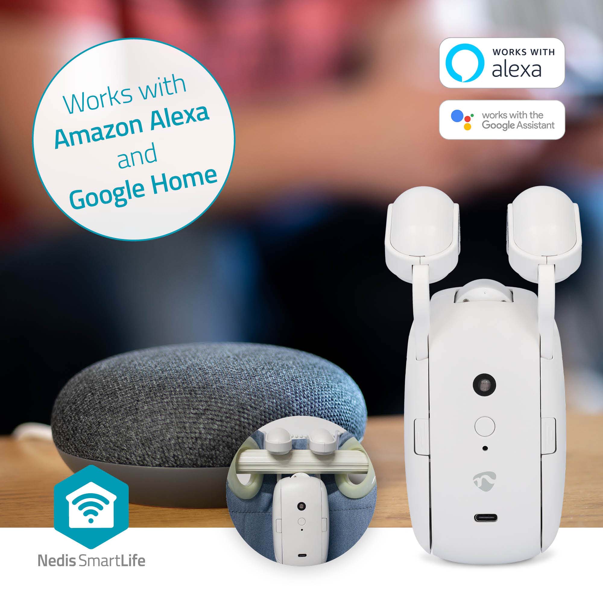 NEDIS Vorhangroboter SmartLife, USB-/Batteriebetrieben, Stangenschiene, weiß