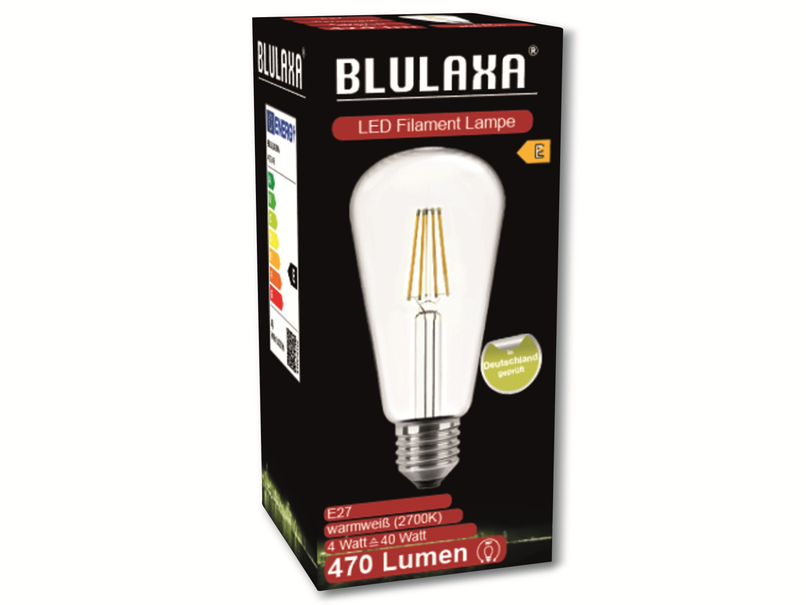 BLULAXA LED-Filament-Lampe, ST64, E27, EEK: E, 4 W, 470 lm, 2700 K