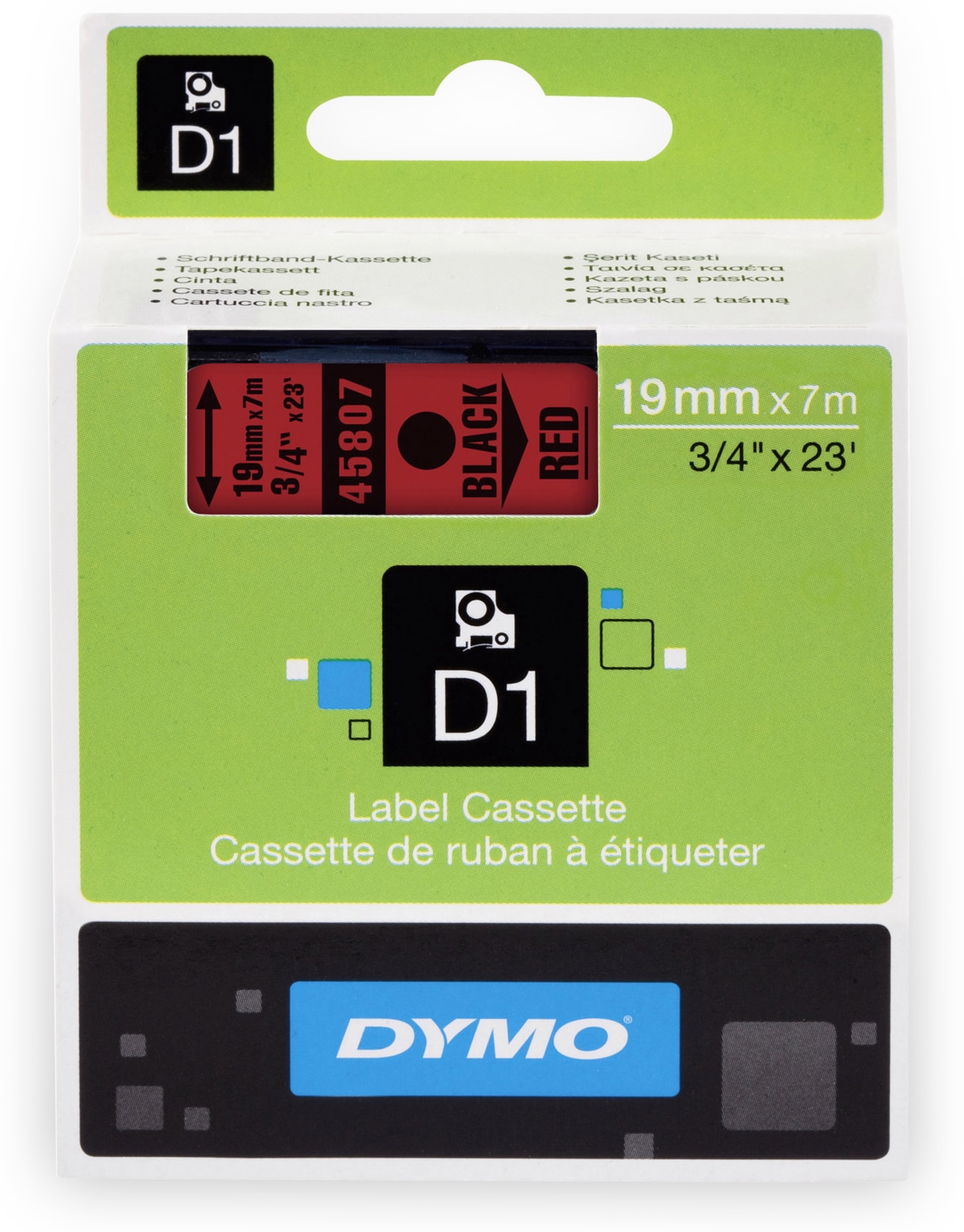 DYMO Beschriftungsband D1 für LabelManager, schwarz auf rot, Standard, 19 mm