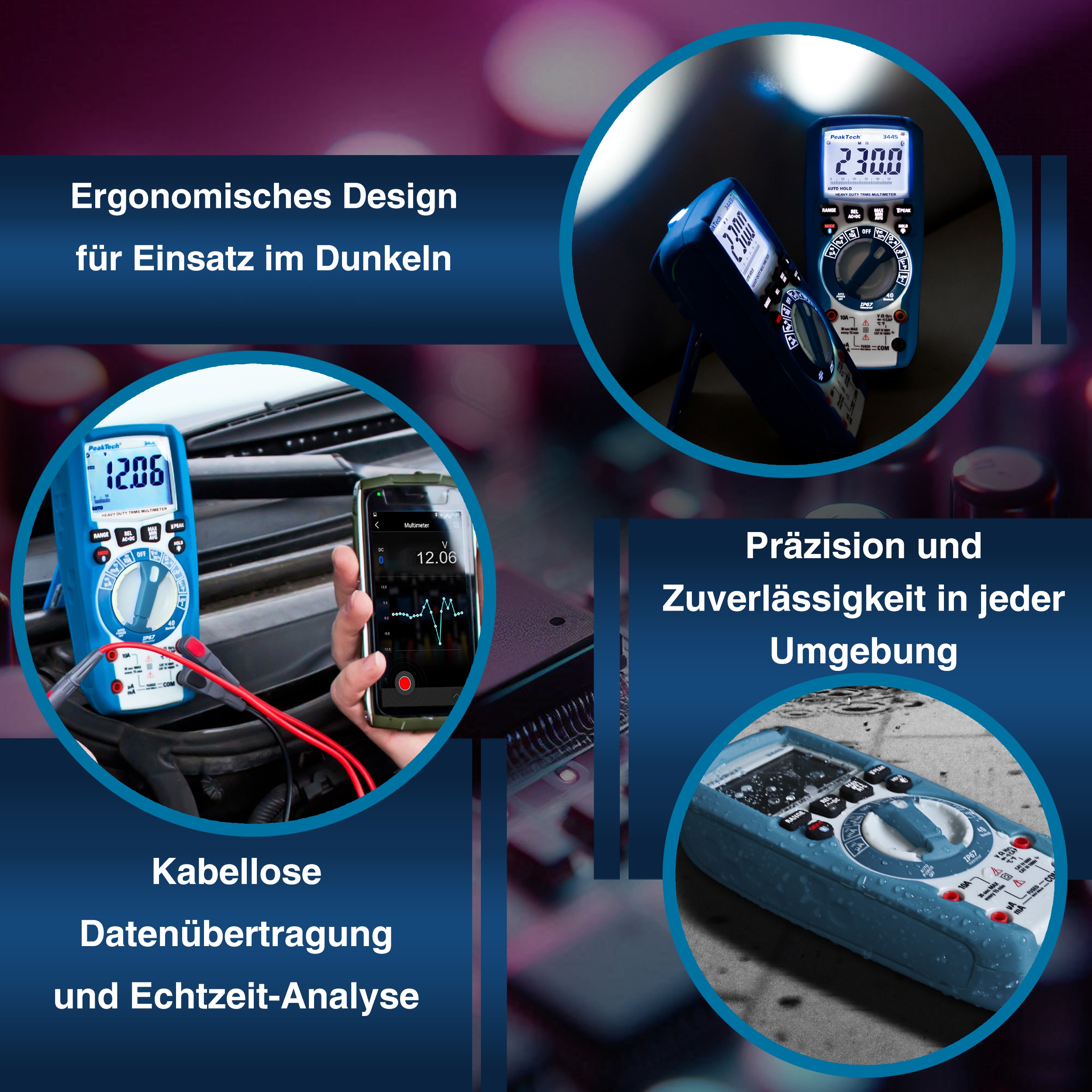 PEAKTECH Multimeter, P 3445, True RMS, Bluetooth PEAKTECH Multimeter, P 3445, True RMS, Bluetooth