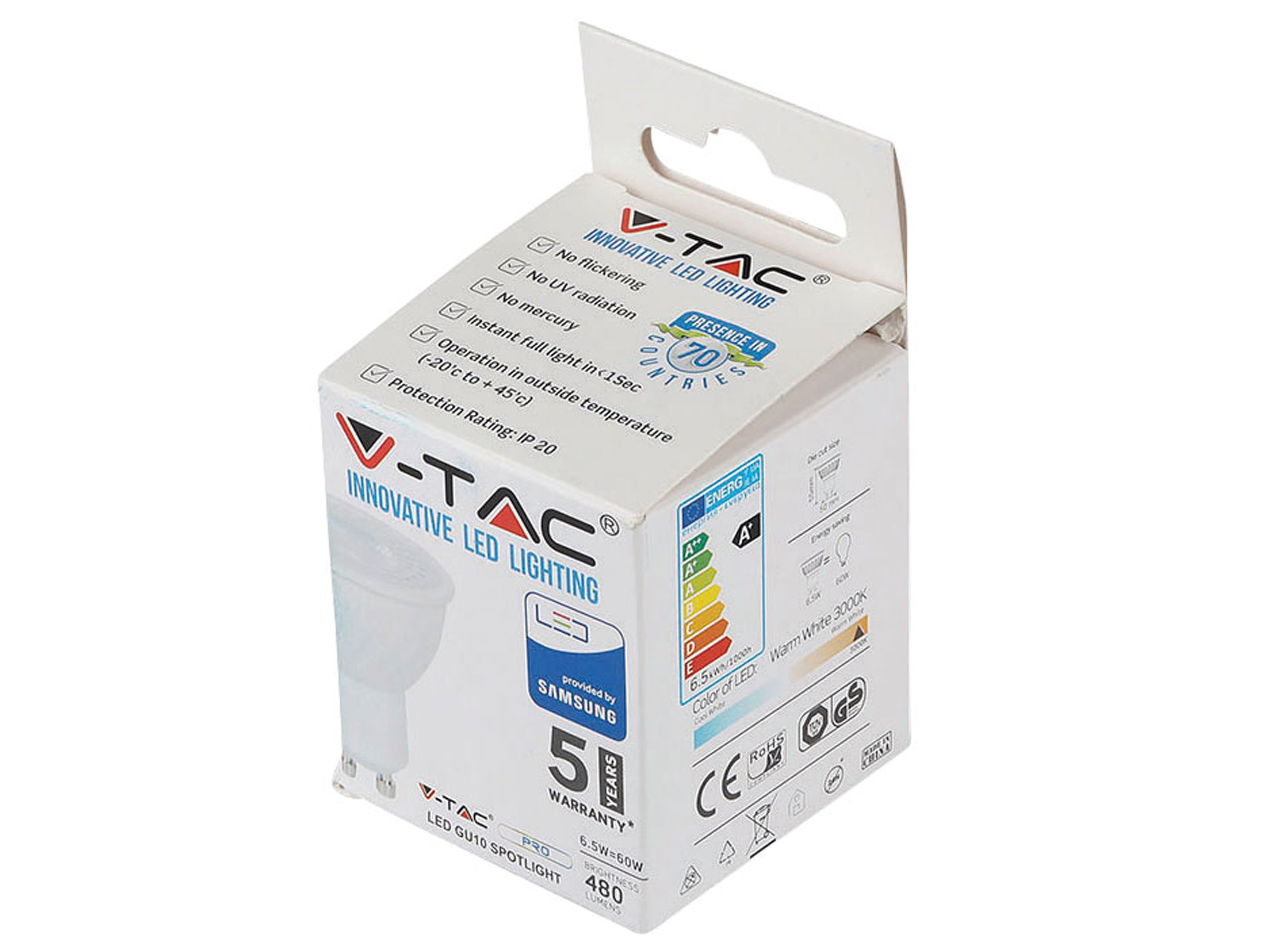 V-TAC LED-Lampe VT-247 (192), GU10, EEK: G, 6,5 W, 480 lm, 3000 K, 10 Stück V-TAC LED-Lampe VT-247 (192), GU10, EEK: G, 6,5 W, 480 lm, 3000 K, 10 Stück