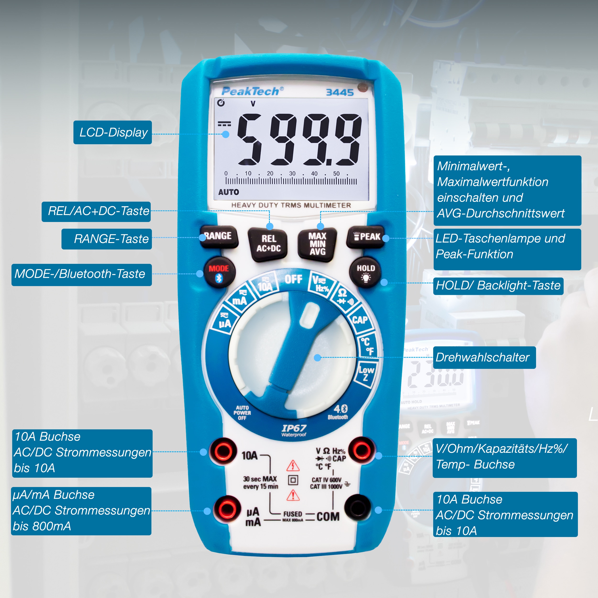 PEAKTECH Multimeter, P 3445, True RMS, Bluetooth PEAKTECH Multimeter, P 3445, True RMS, Bluetooth