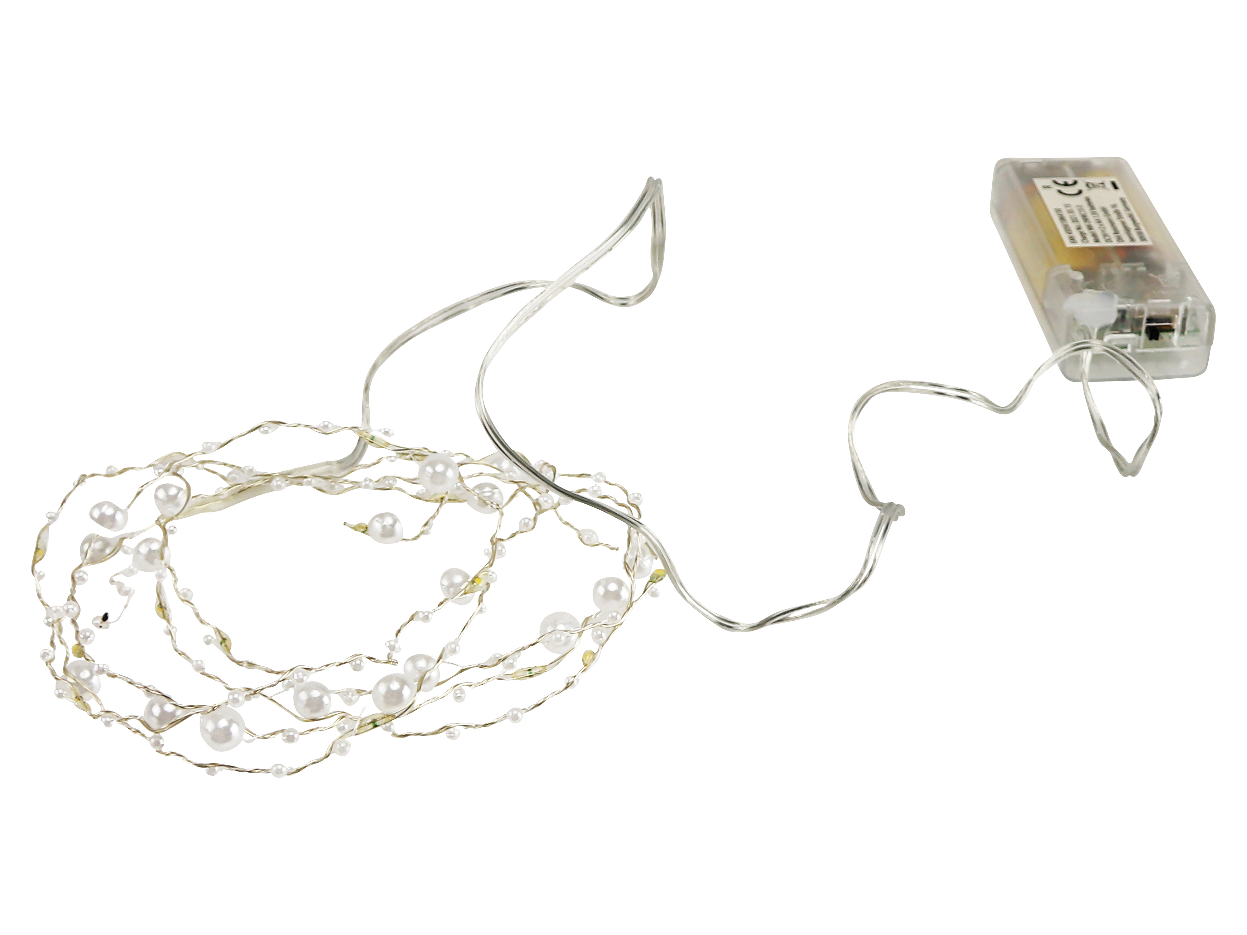 Micro-LED-Lichterkette, Perle, 3 V, 15 LEDs, silberdraht, warmweiß, 1,90 m