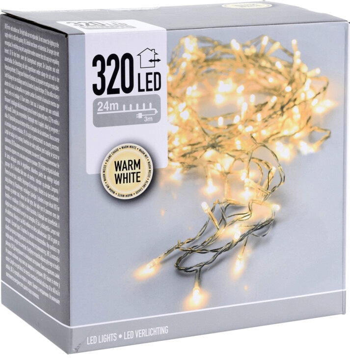 LED-Lichterkette, 320 LEDs, warmweiß, 230V~, IP44, Innen/Außen, silber/transparent