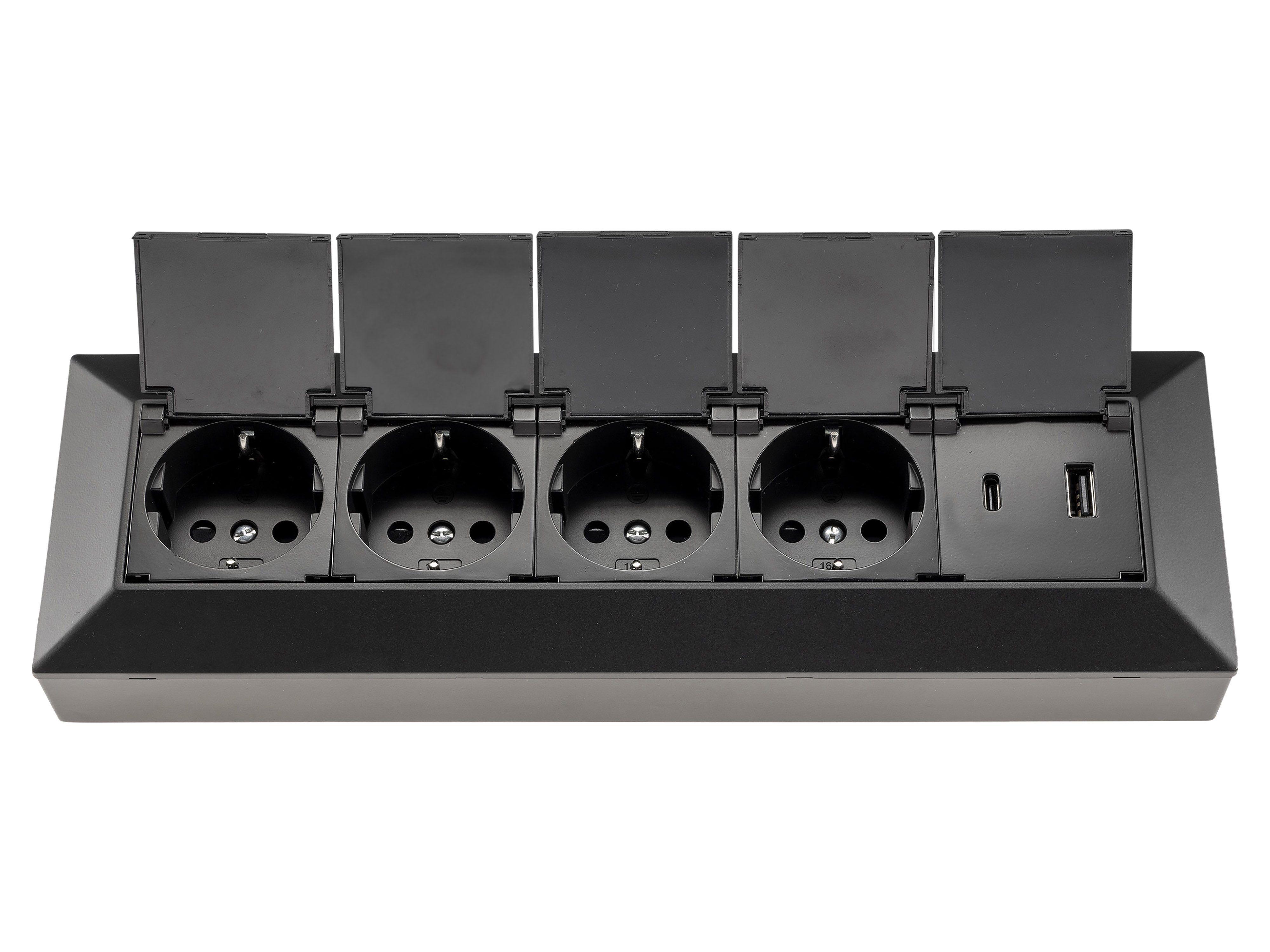 CHILITEC Steckdosenblock 23963, 4-fach, mit Schutzklappen, USB-A+C, schwarz