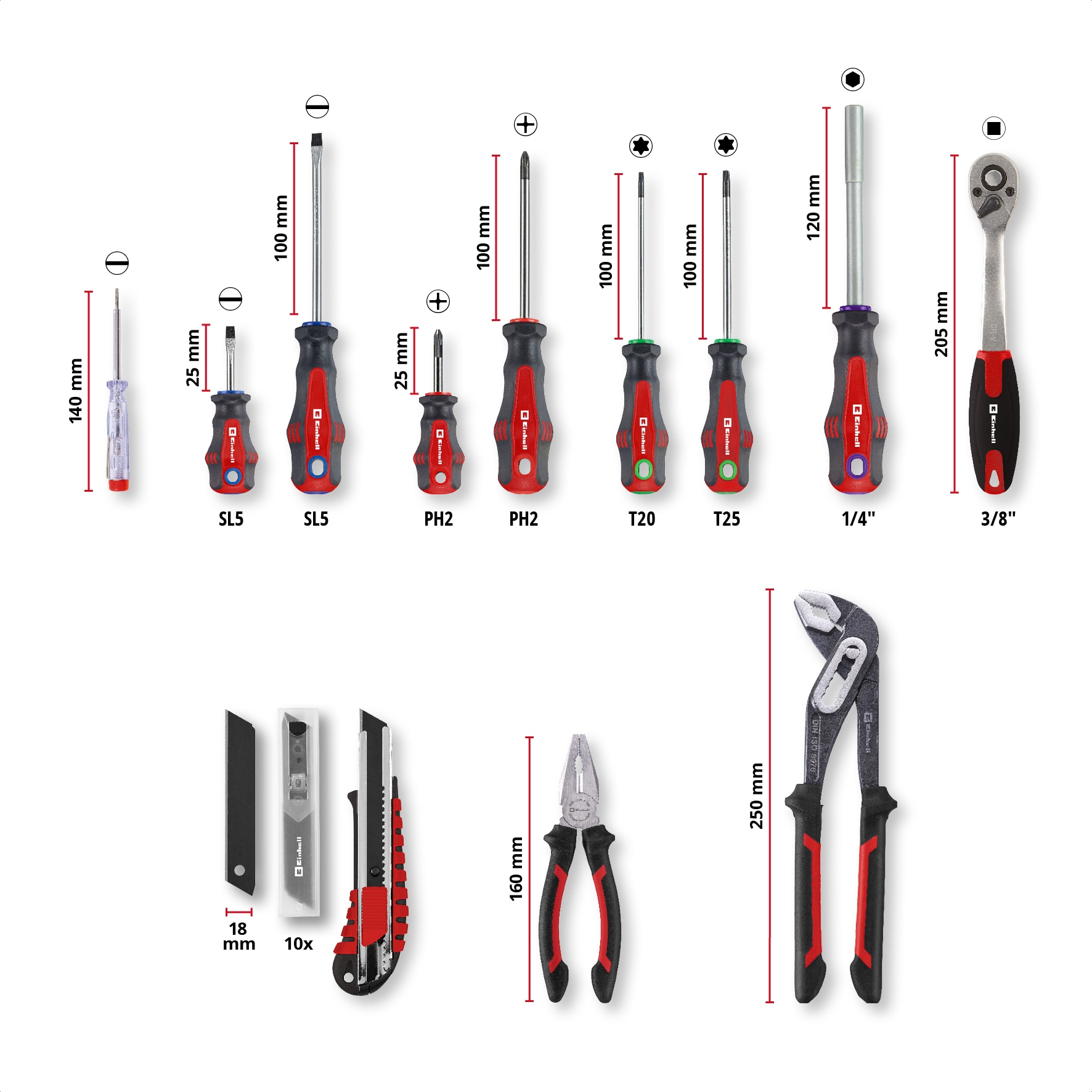 EINHELL Werkzeugkoffer, 370570, E-Case, 80-teilig