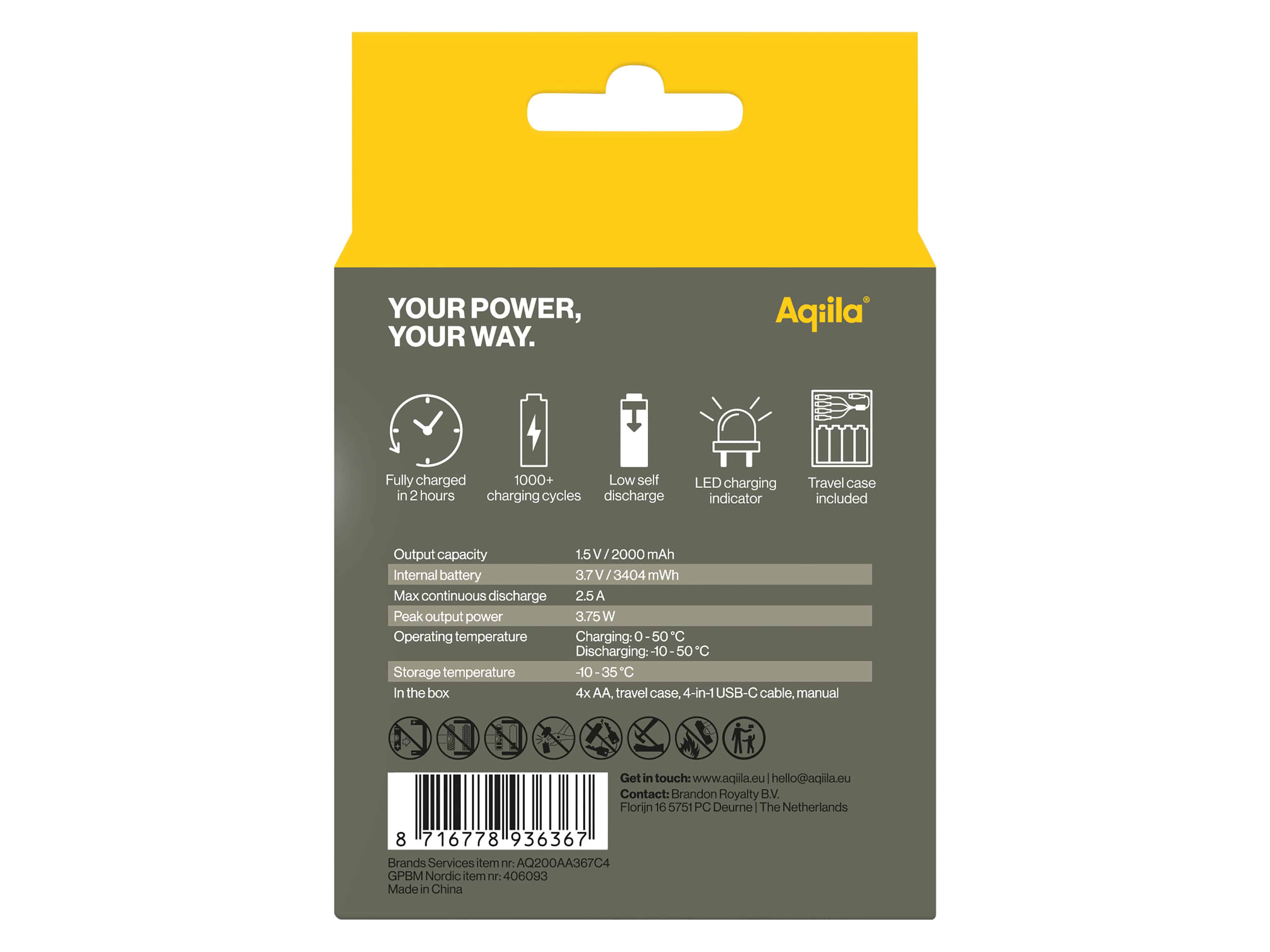 Li-lon-Akku AQILLA, AA, USB-C, 1,5 V, 4er Pack