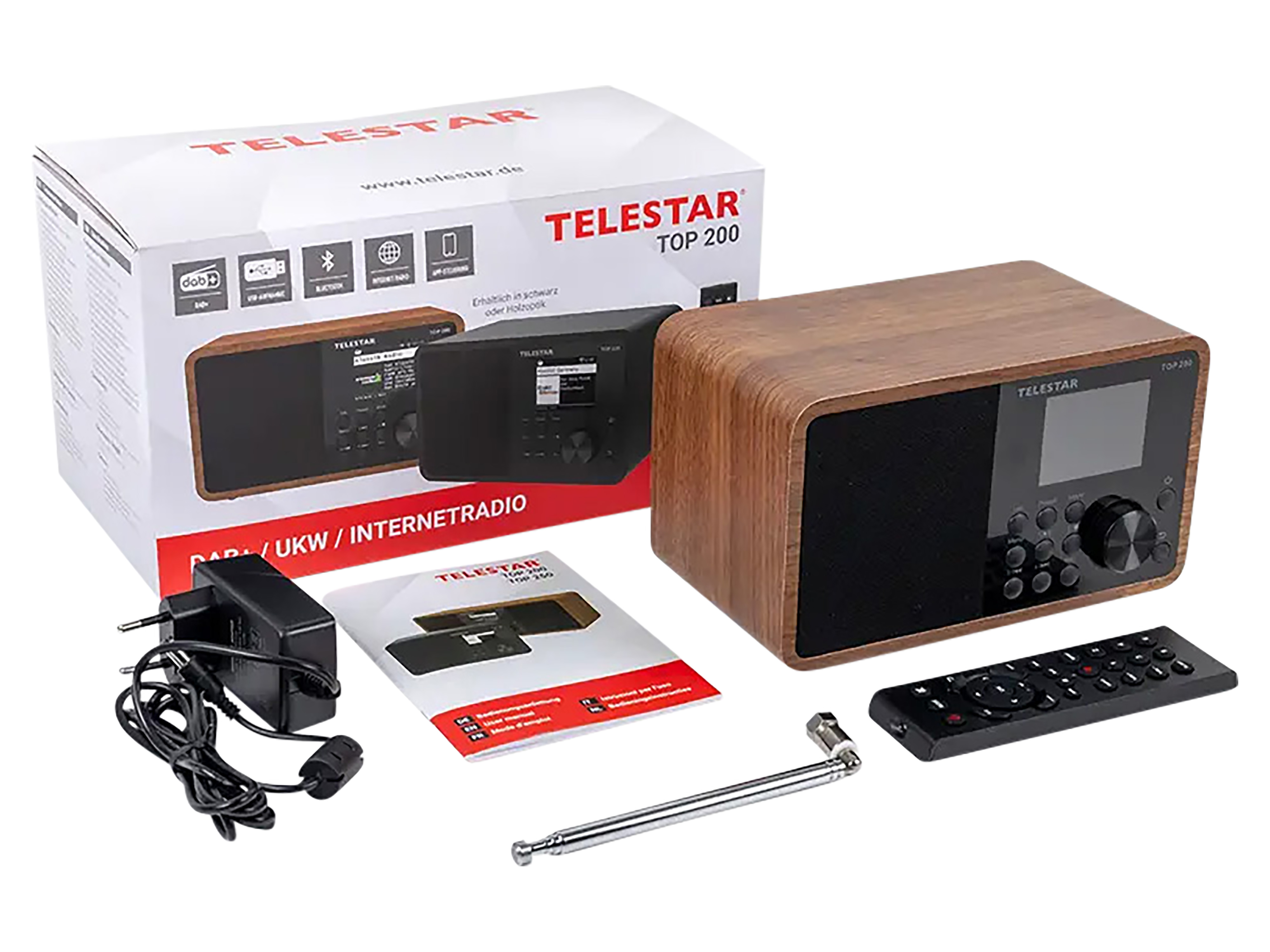 TELESTAR Internetradio TOP 200, DAB+/UKW, Bluetooth, Holzoptik