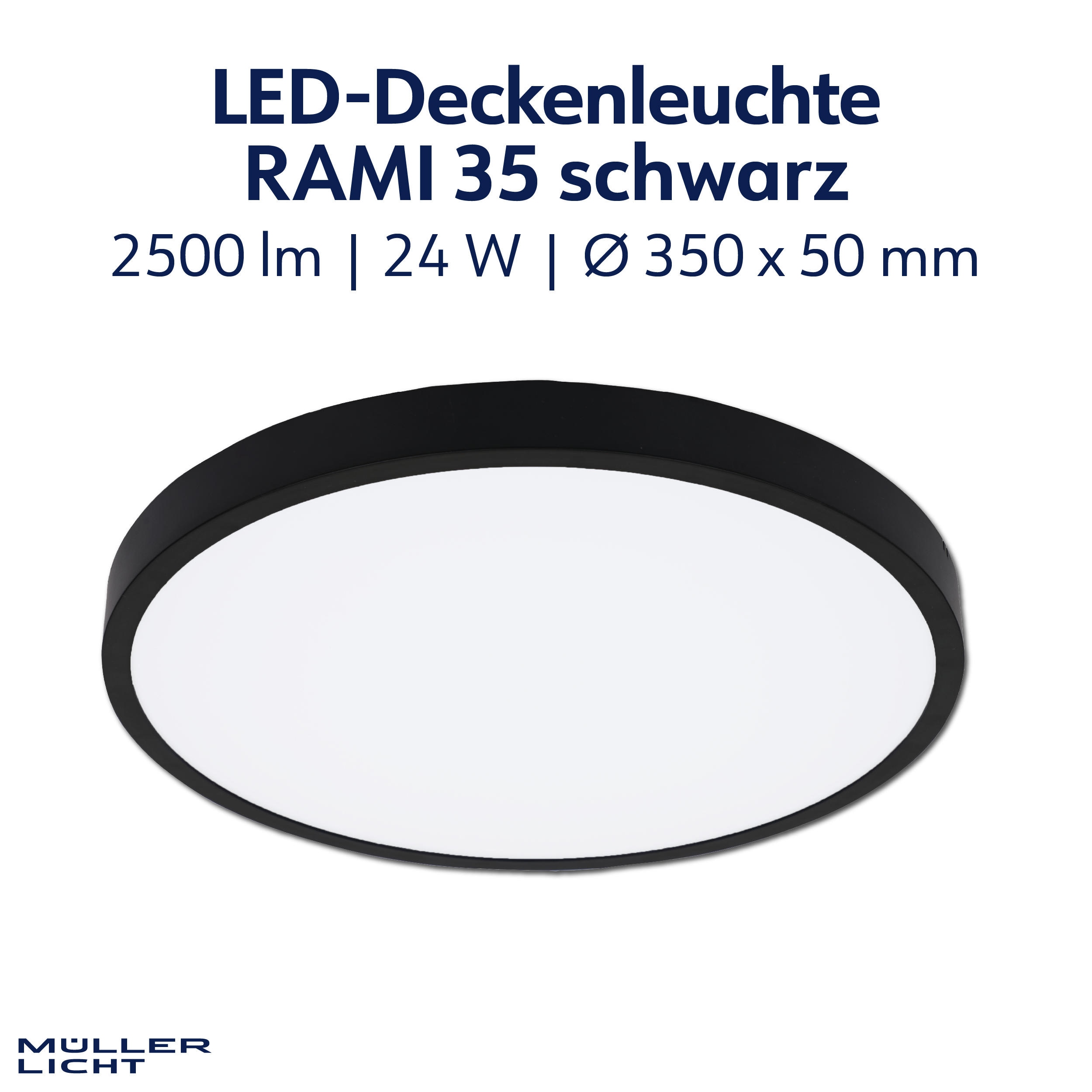 MÜLLER-LICHT LED-Deckenleuchte Rami 36 black, 24W, 2500lm, 2700-6500K, IP20, CCT MÜLLER-LICHT LED-Deckenleuchte Rami 36 black, 24W, 2500lm, 2700-6500K, IP20, CCT