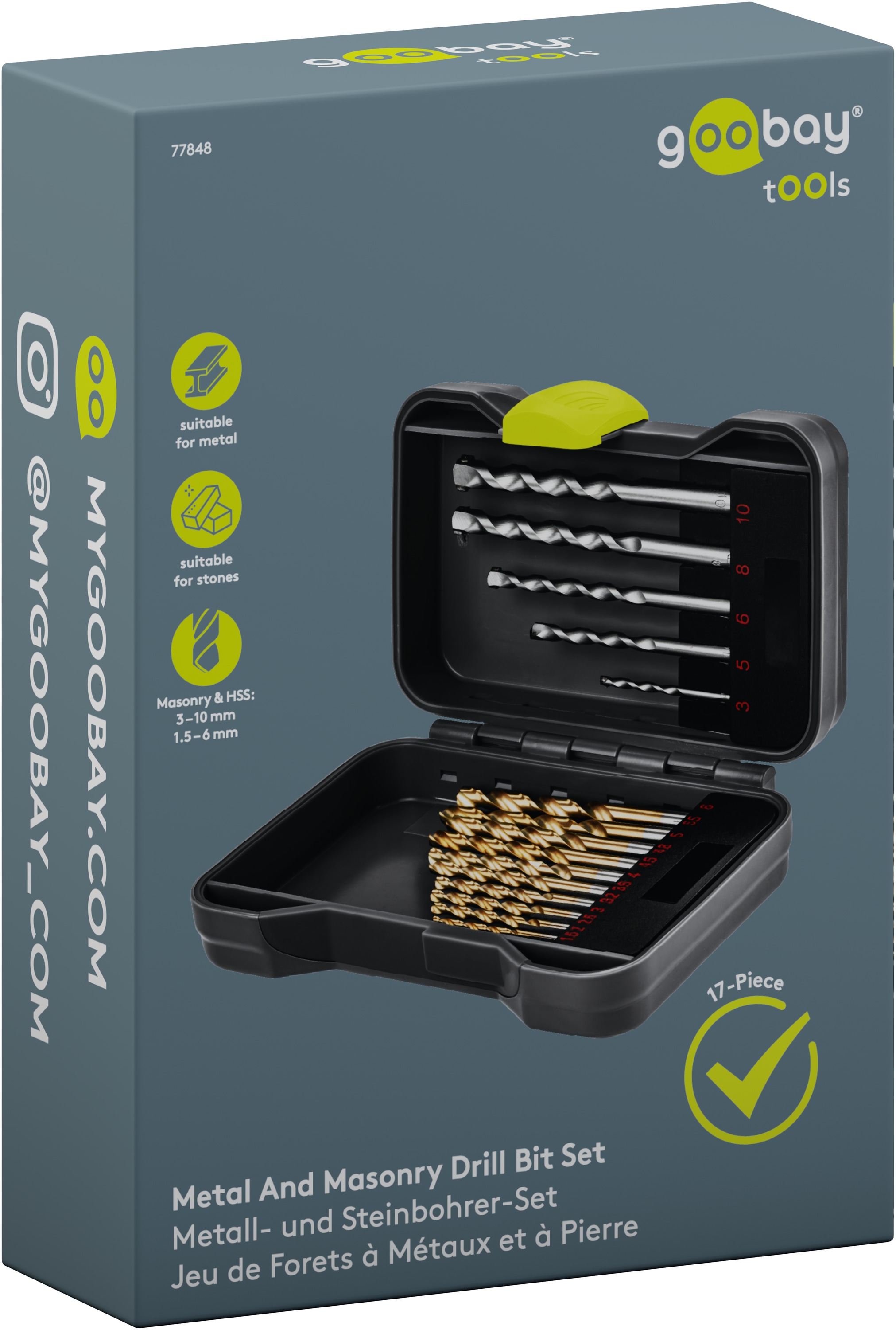 GOOBAY TOOLS Metall- & Steinbohrer-Set, 77848, 1,5-10 mm, 17-teilig