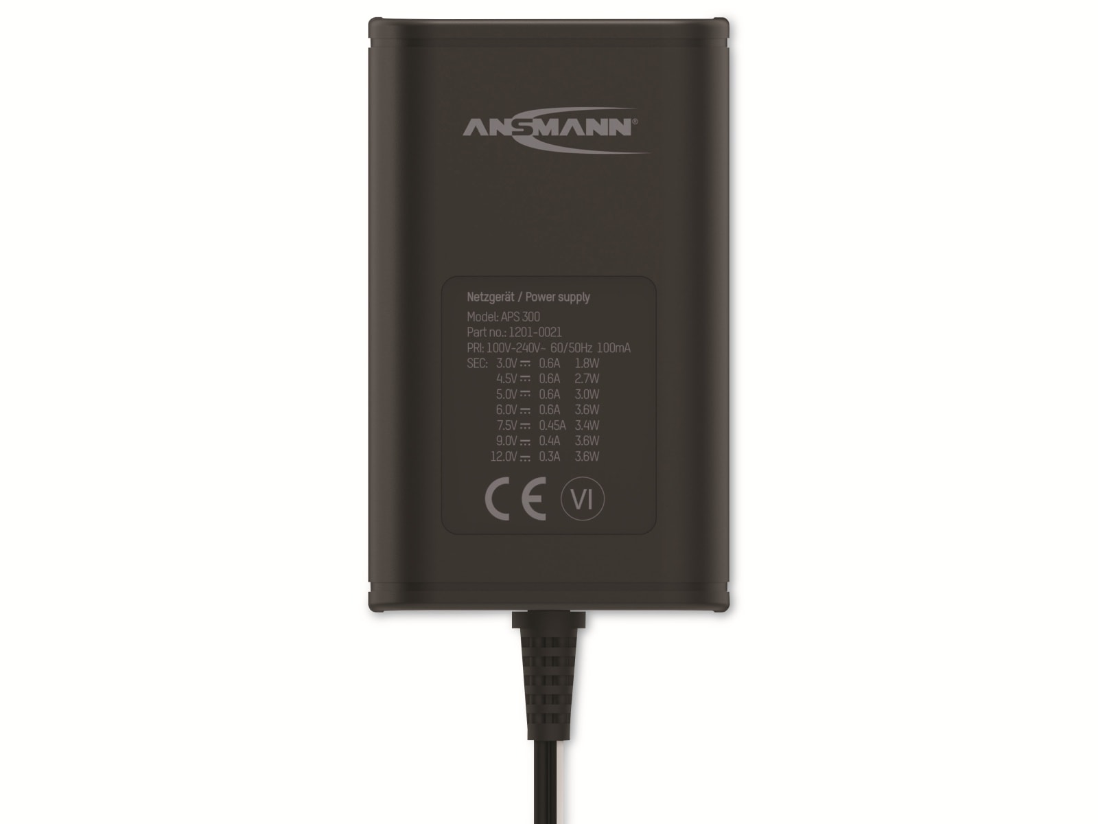 ANSMANN Universal-Netzteil APS 300, 3,6W, Ladestrom max. 0,6A, 3-12V-