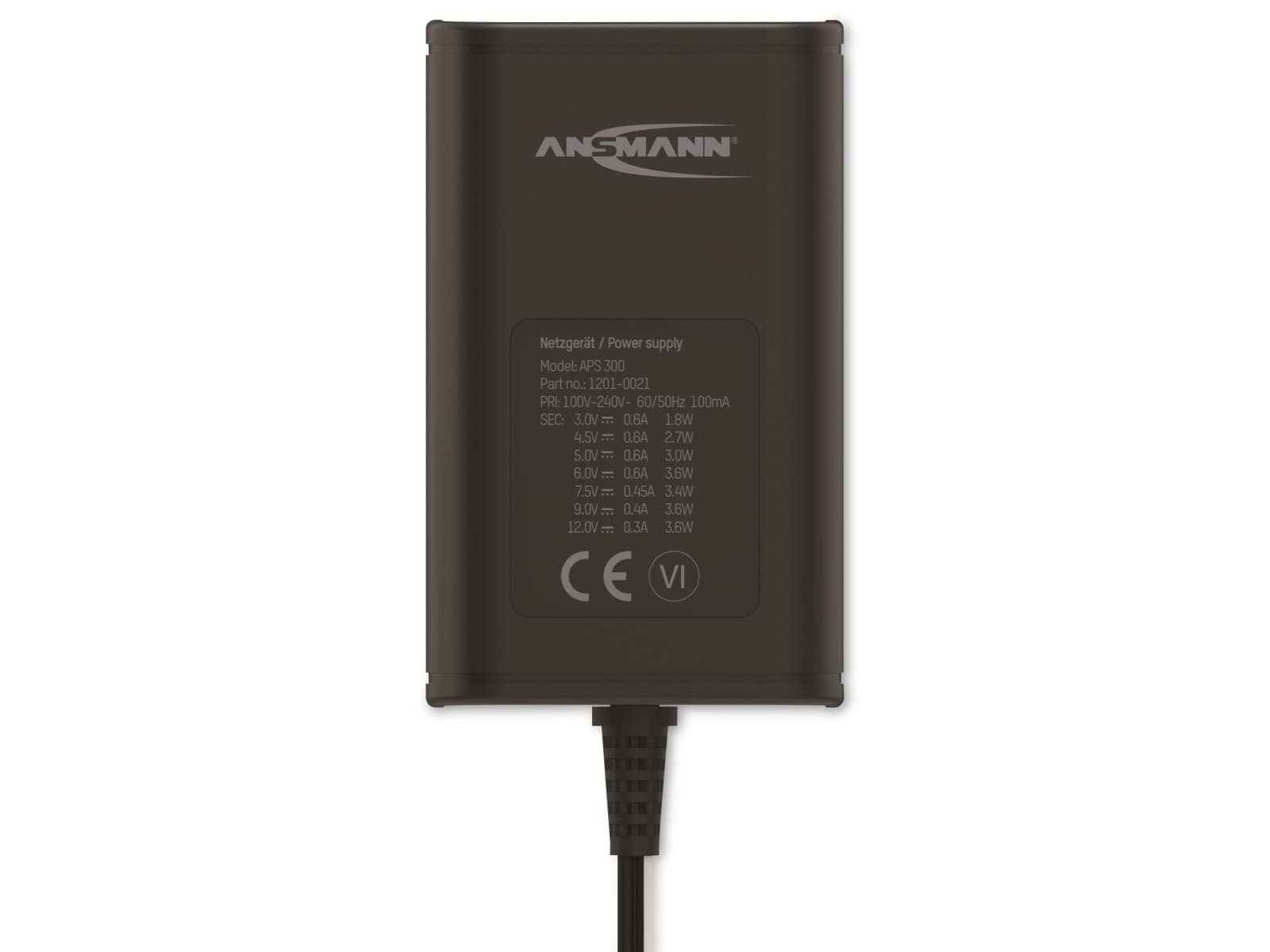 ANSMANN Universal-Netzteil APS 300, 3,6W, Ladestrom max. 0,6A, 3-12V-