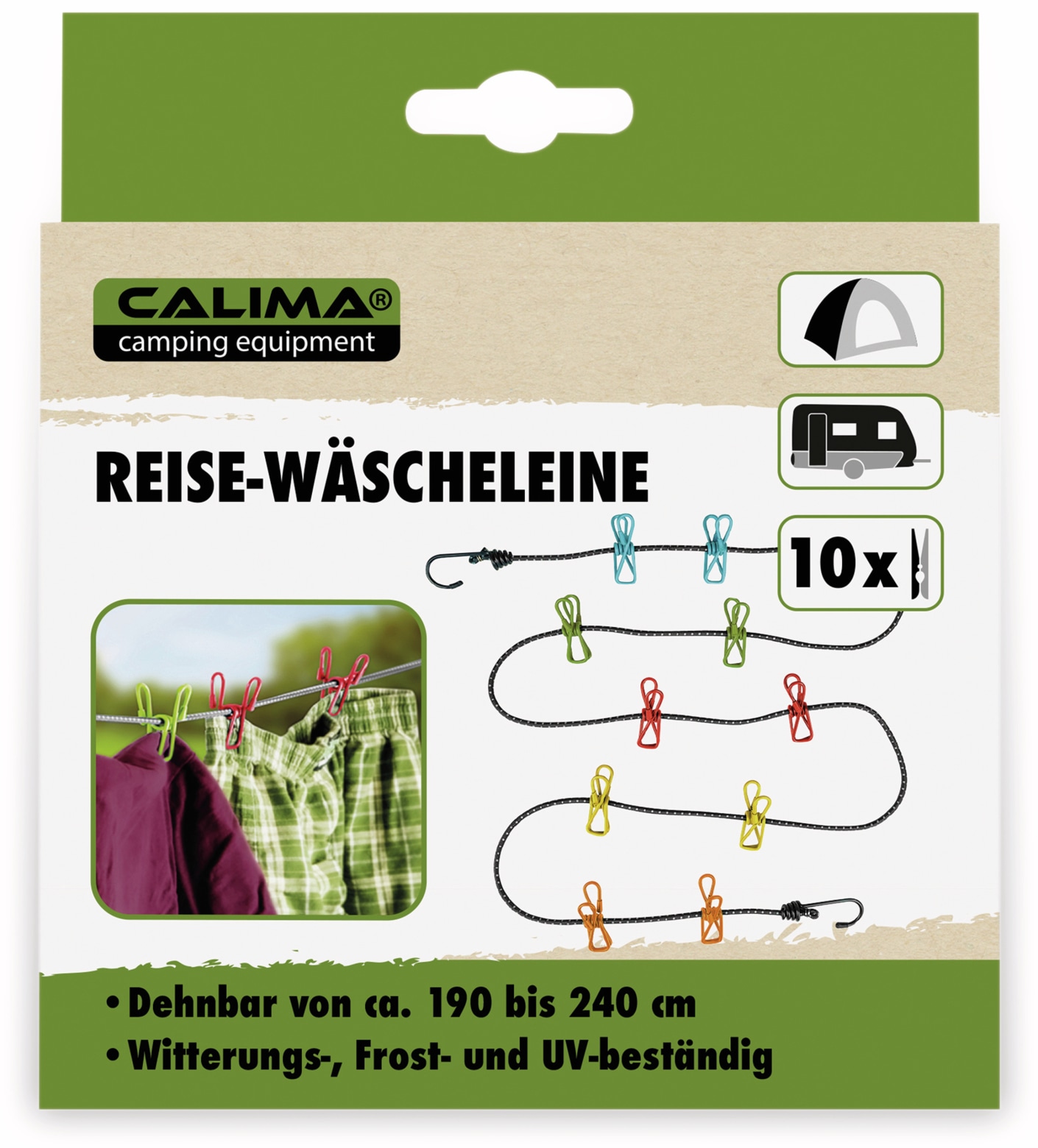 CALIMA CAMPING EQUIPMENT Reise Wäscheleine mit 10 Klammern CALIMA CAMPING EQUIPMENT Reise Wäscheleine mit 10 Klammern