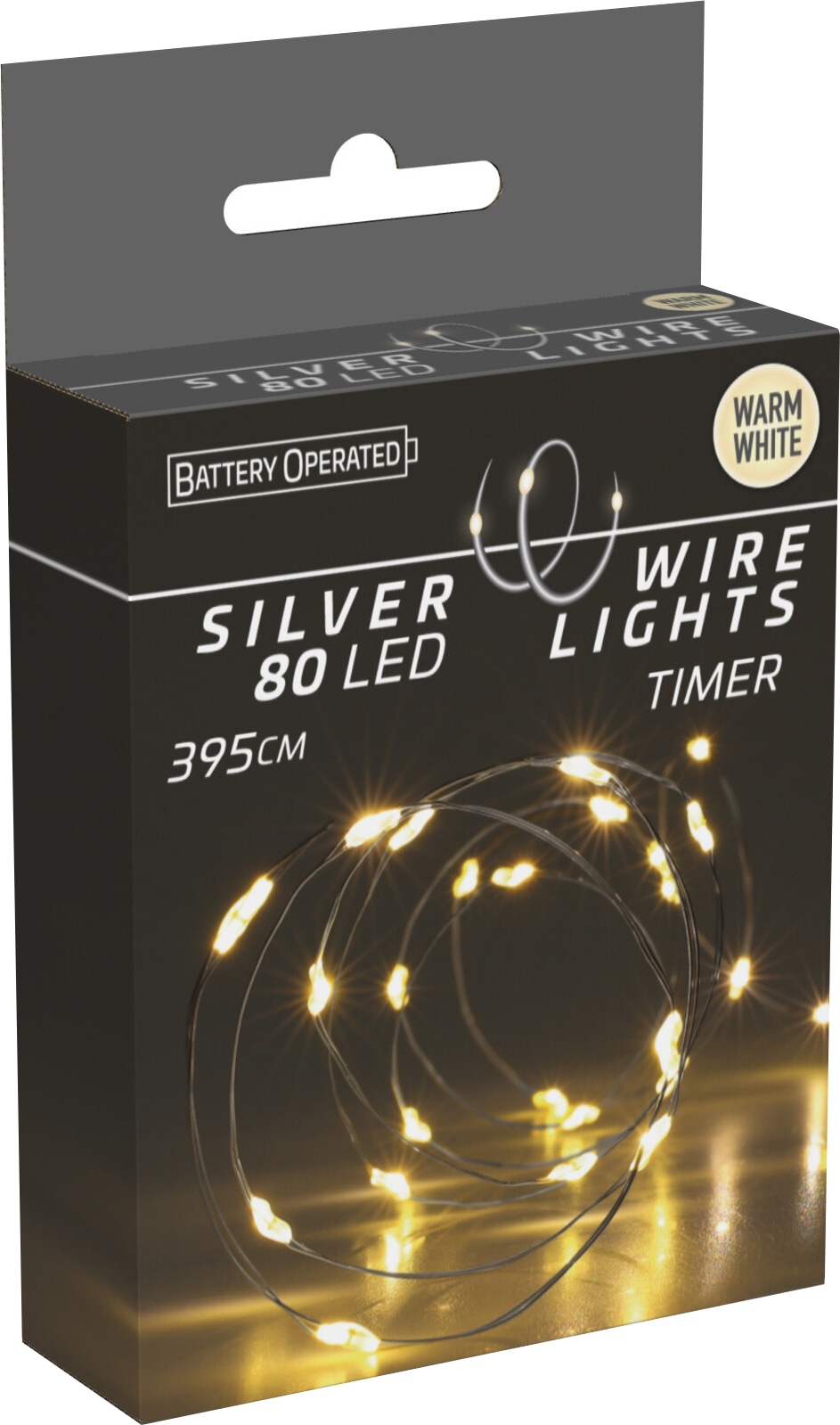 LED-Lichterkette Draht 80 LEDs, warmweiß, Batteriebetrieb, Innen, Timer