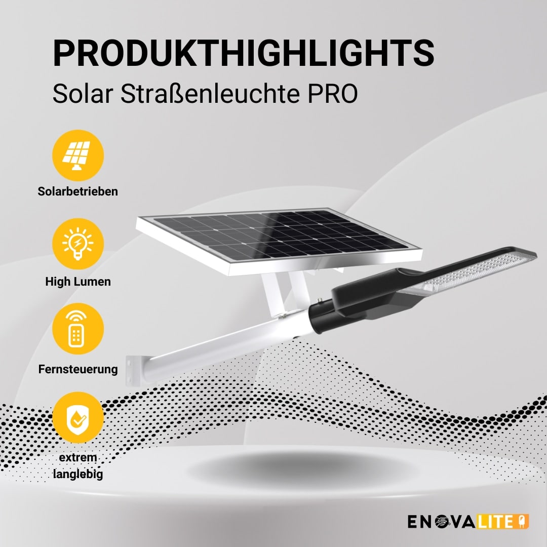 ENOVALITE Solar LED-Straßenleuchte-PRO, 400 W, 5200 lm, 6500 K