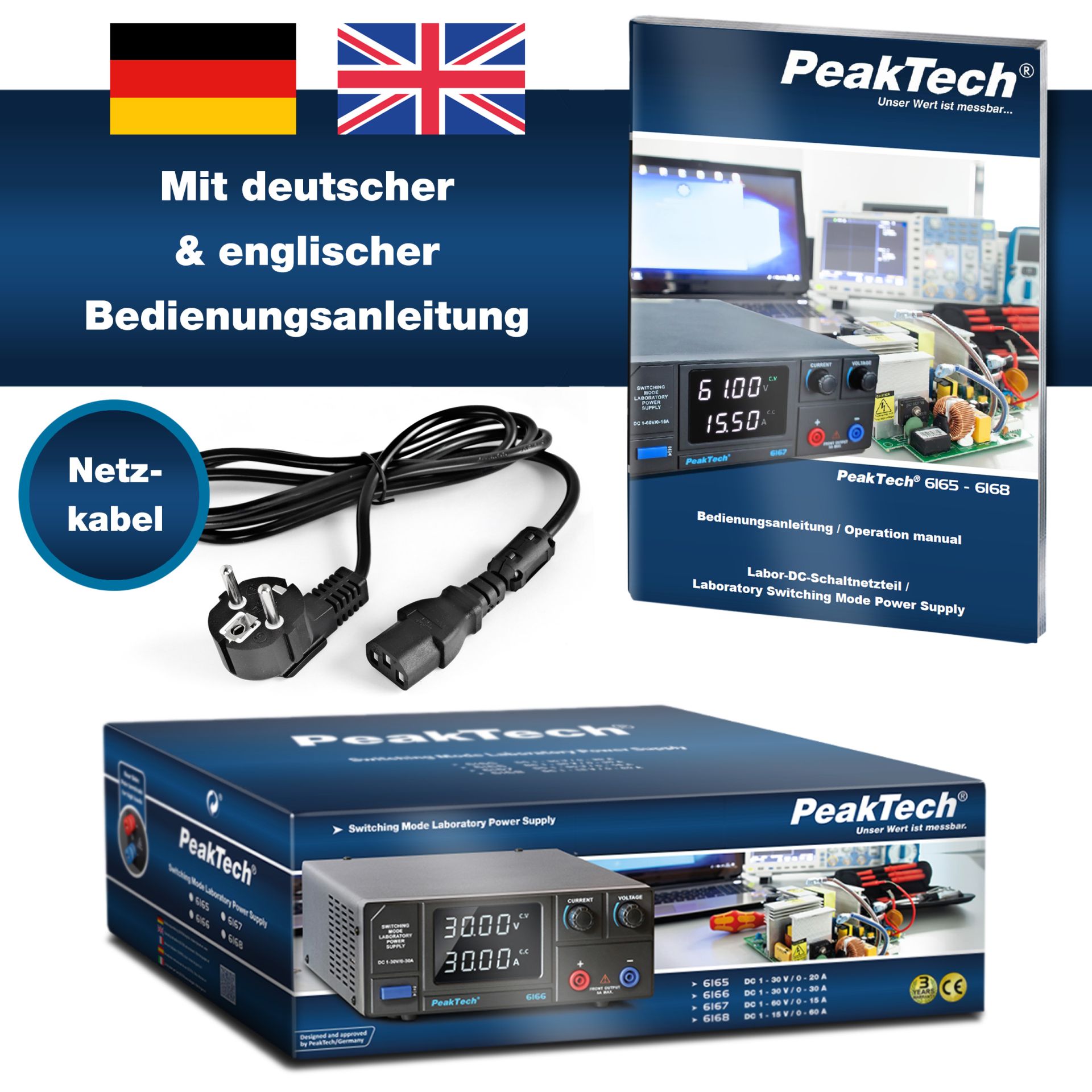 PEAKTECH Labornetzgerät P 6167, 1...60 V, 0...15 A, 900 W