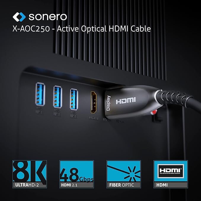 SONERO Aktives HDMI Kabel X-AOC250-200, AOC Extender Kabel 8K, 20m