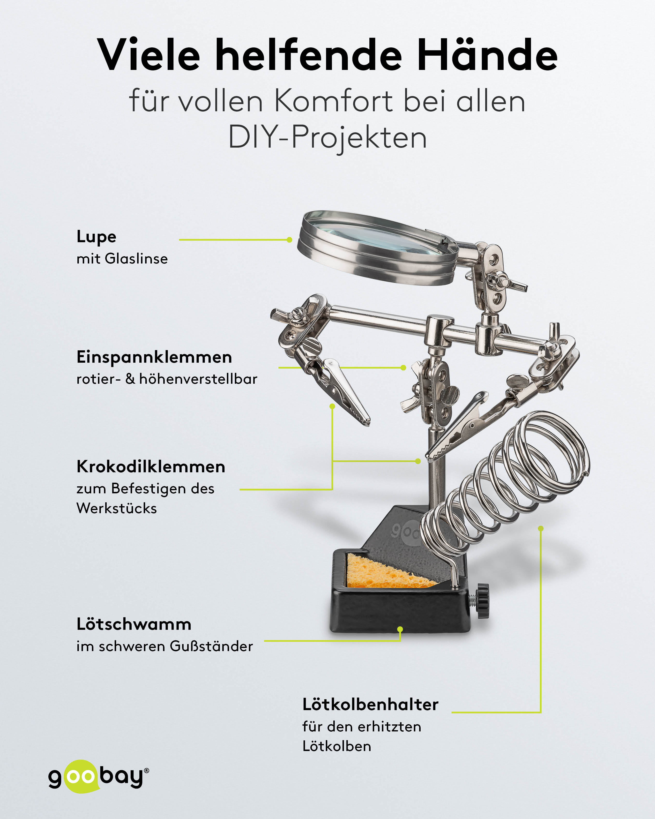 GOOBAY Dritte Hand, 76560, mit Lupe und Lötkolbenständer