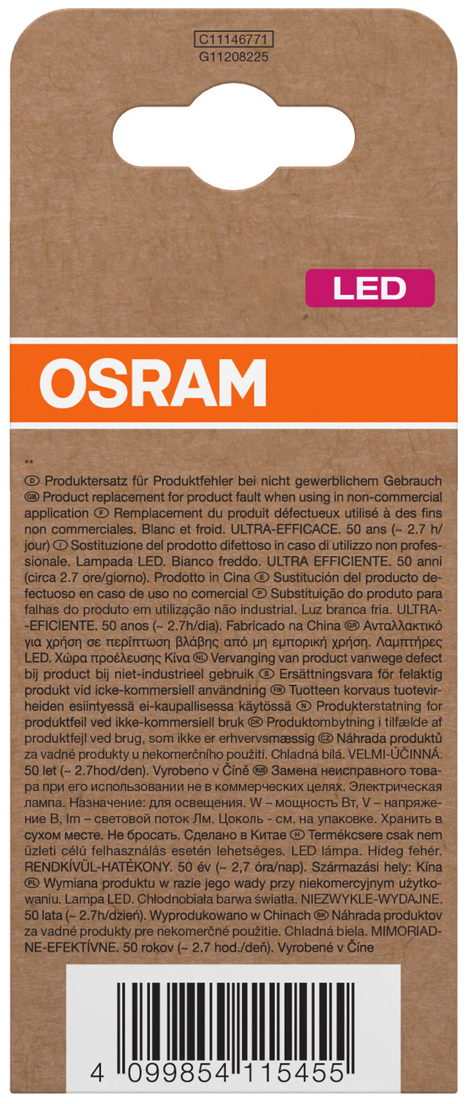 OSRAM LED-Lampe, Kolbenform, E27, 3,8 W, 4000 K, EEK: A, 806 lm, neutralweiß
