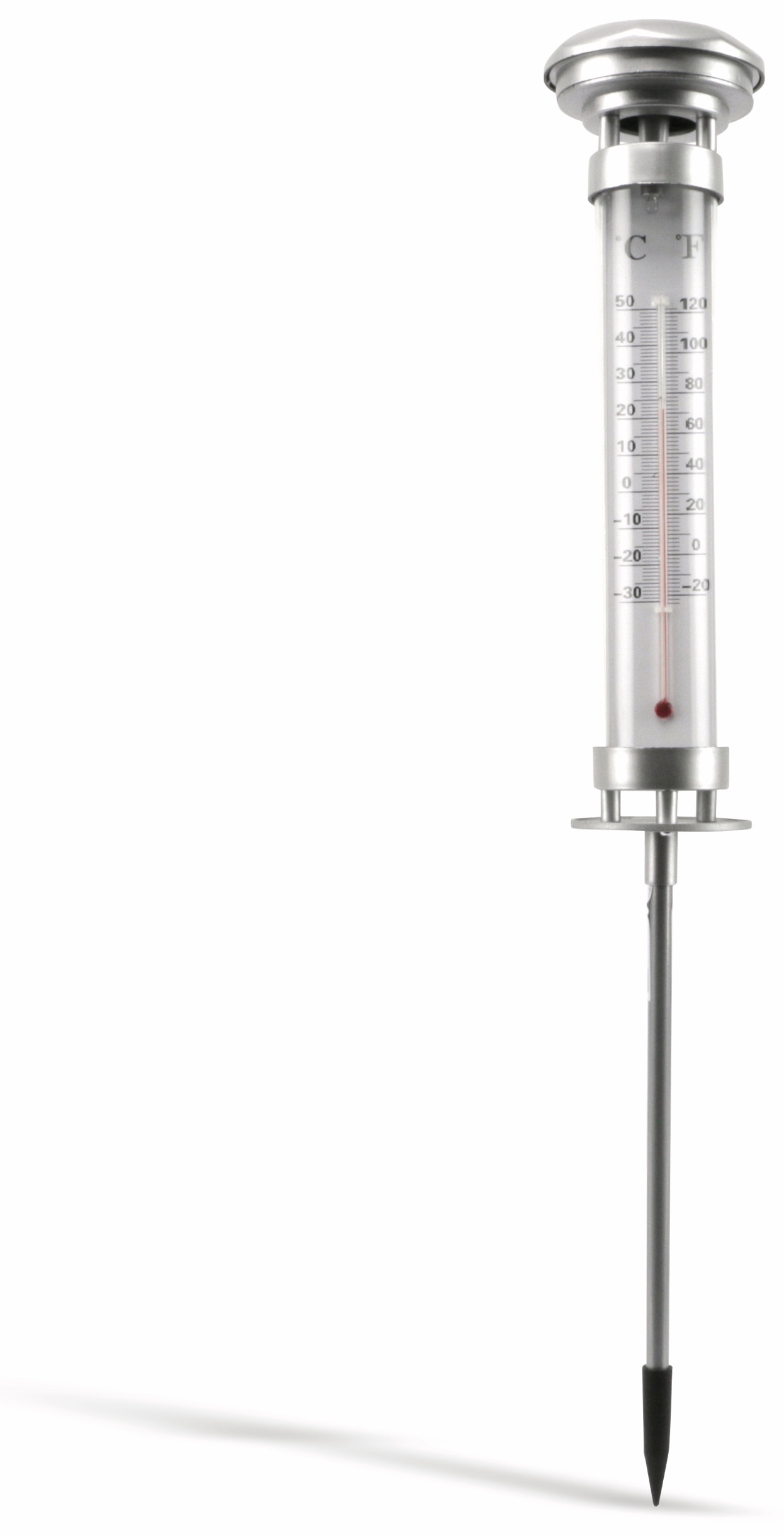 GRUNDIG Gartenthermometer mit Solarlampe, silber
