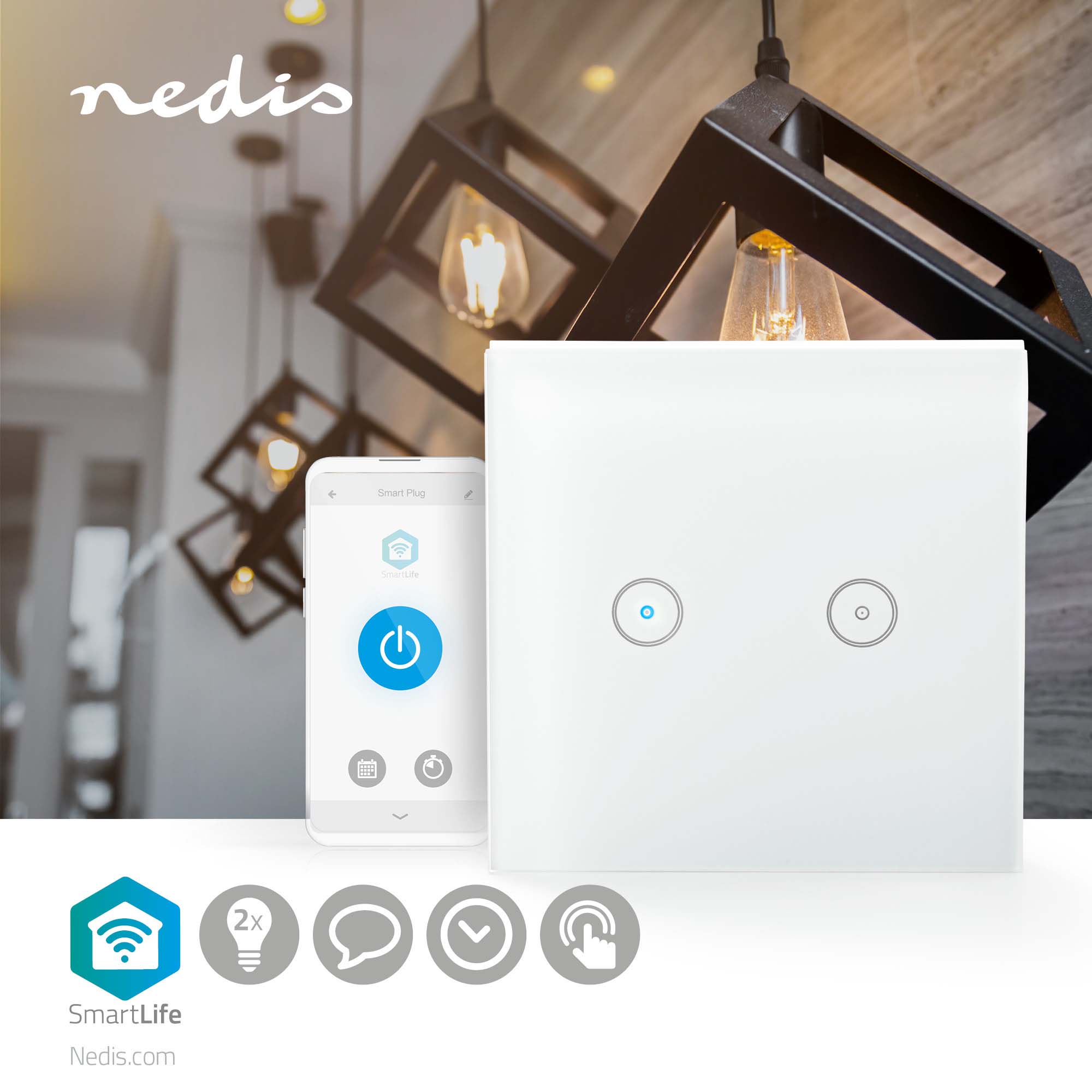 NEDIS Wandschalter SmartLife, dual, weiß