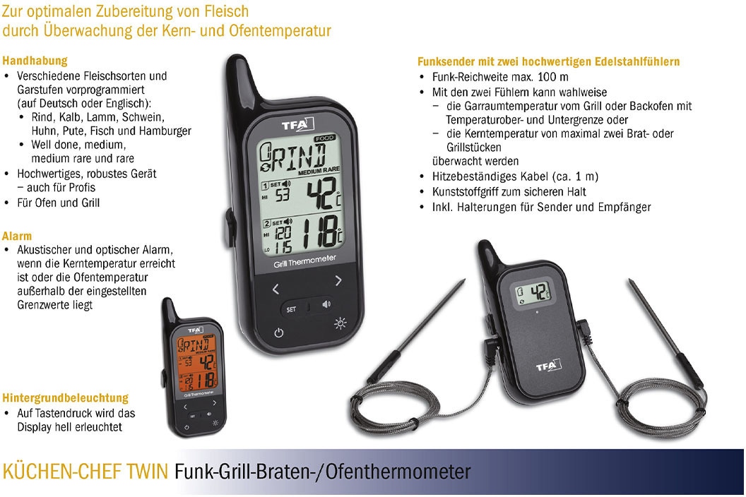 TFA Grill-Funkthermometer Küchen-Chef, 14.1511.01 TFA Grill-Funkthermometer Küchen-Chef, 14.1511.01