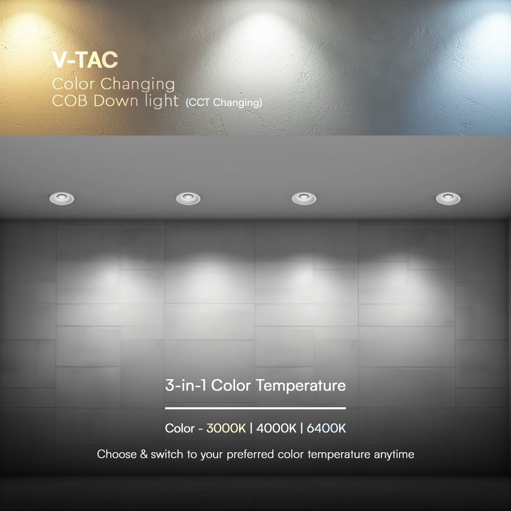 V-TAC LED-Einbauleuchte VT-17012, EEK: F, W 12, 1180 lm, CCT, Ø 86 mm, weiß V-TAC LED-Einbauleuchte VT-17012, EEK: F, W 12, 1180 lm, CCT, Ø 86 mm, weiß