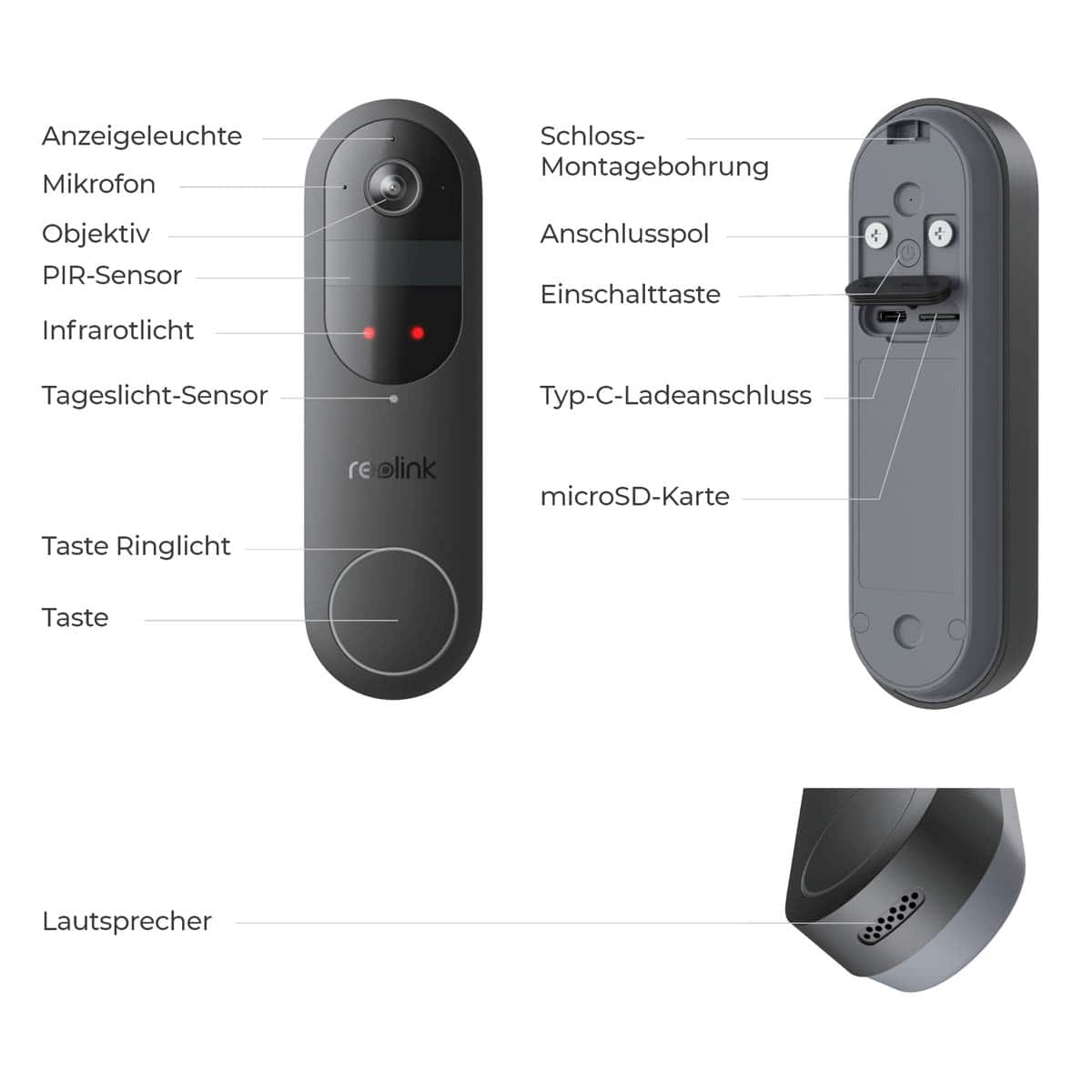 REOLINK Türklingel mit Kamera D340B, ink. 64GB SD-Karte, außen, schwarz