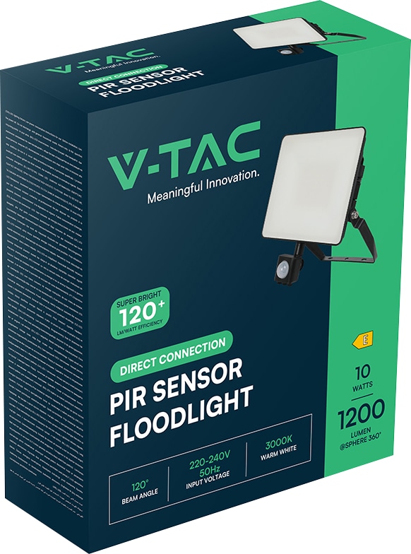 V-TAC LED-Fluter, VT-4909-FC, EEK: E, 10 W, 1200 lm, 3000 K, IP65, warmweiß