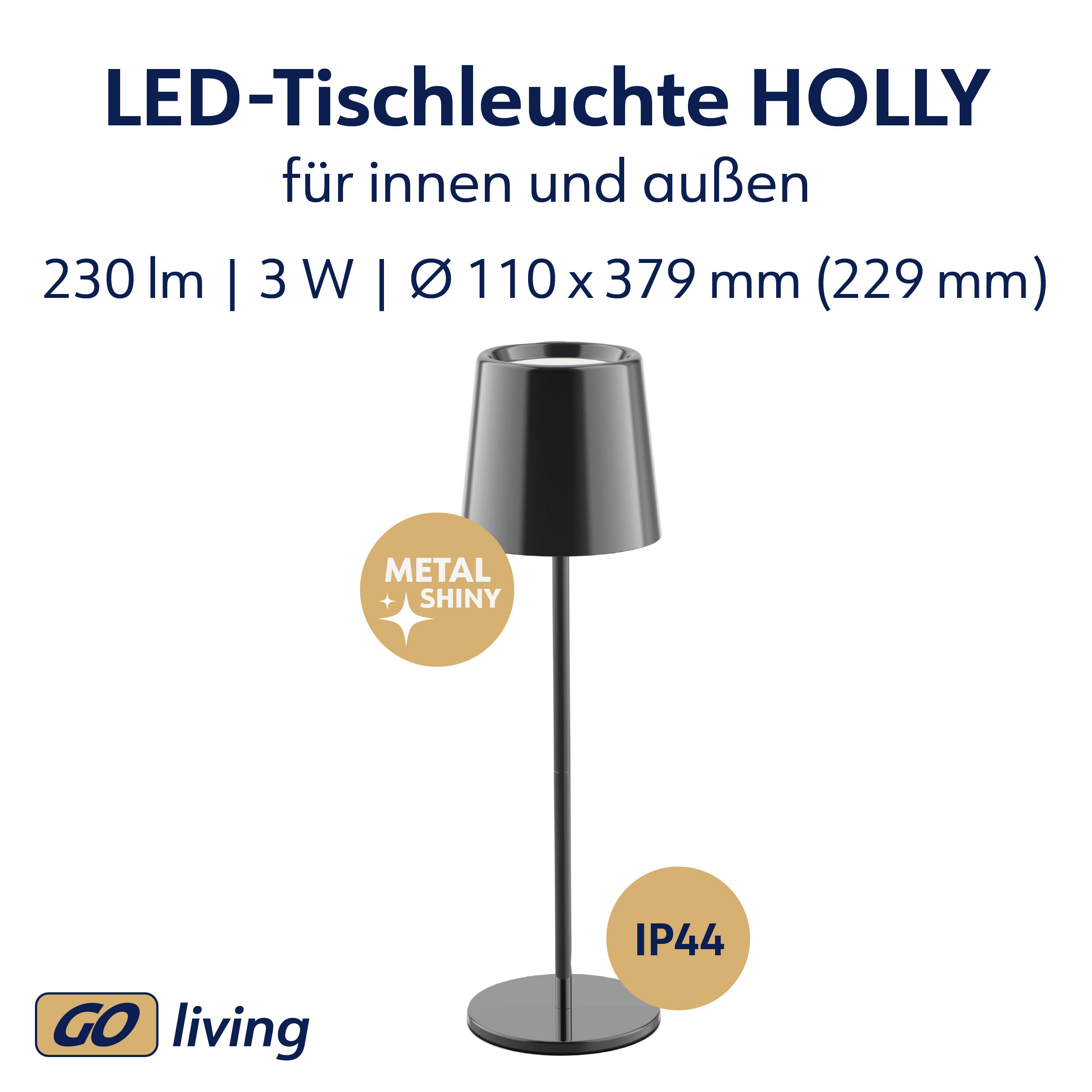 MÜLLER-LICHT LED-Akku-Tischleuchte Holly, 3 W, 300 lm, schwarz