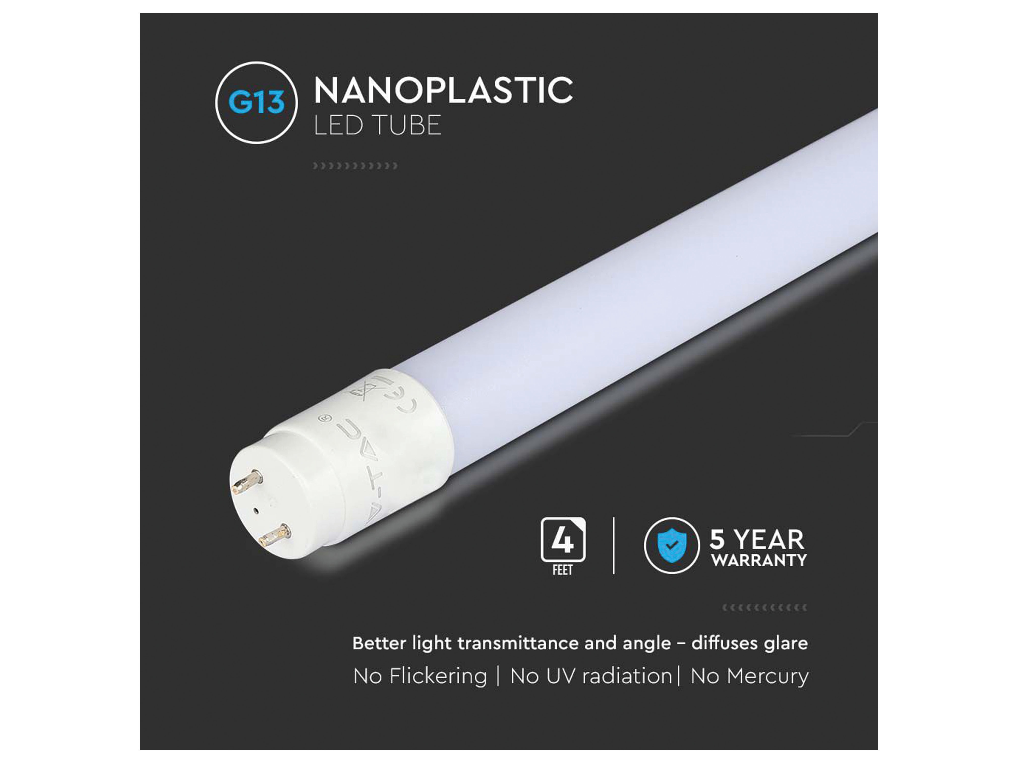 V-TAC LED-Röhre VT-121, 1200mm, G13, EEK: F, 18W, 1850lm, 4000K V-TAC LED-Röhre VT-121, 1200mm, G13, EEK: F, 18W, 1850lm, 4000K
