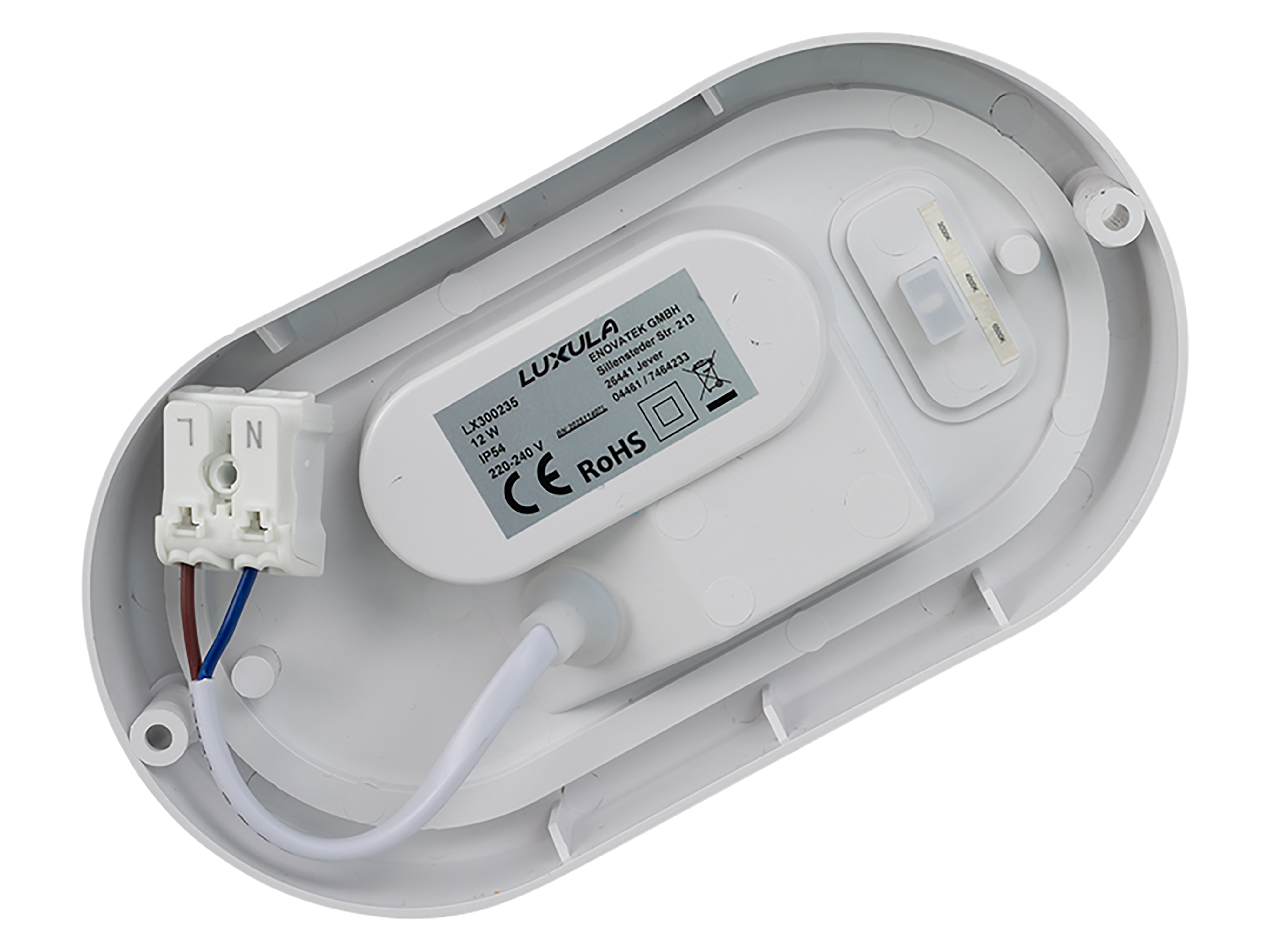 LUXULA LED-Kellerleuchte, 12W, EEK: F, 1080lm, CCT, IP54, weiß