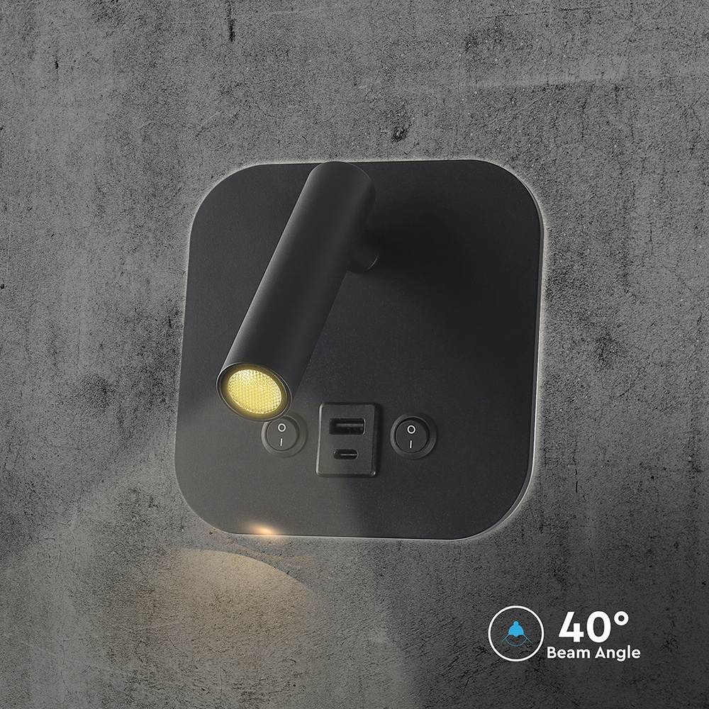 V-TAC LED-Wandleuchte VT-80068, 8W, 3000K, EEK: F, CREE Chip, 830lm, IP20, schwarz