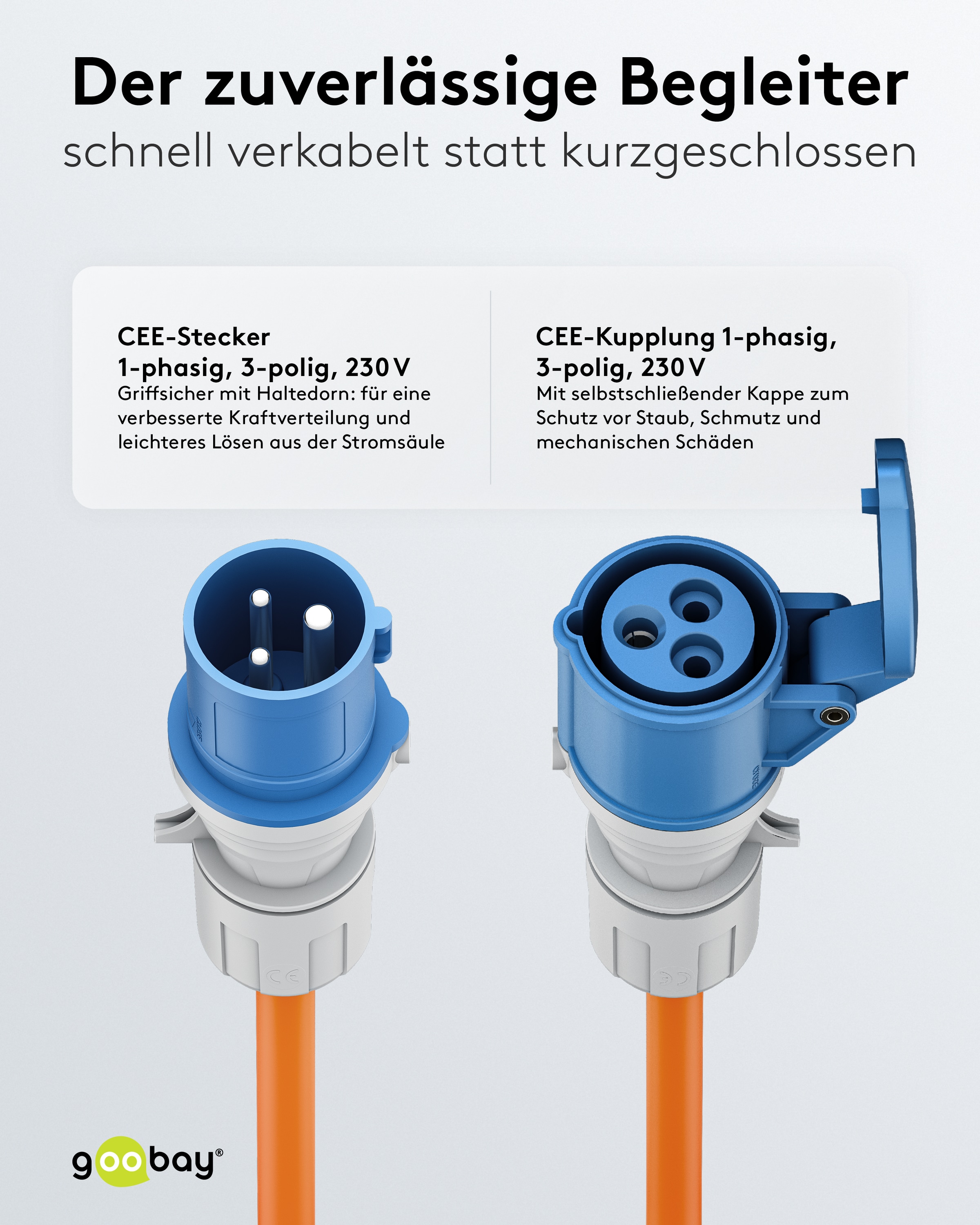 GOOBAY CEE-Verlängerung 76229, 10 m, 2,5mm², 16A/230V, orange
