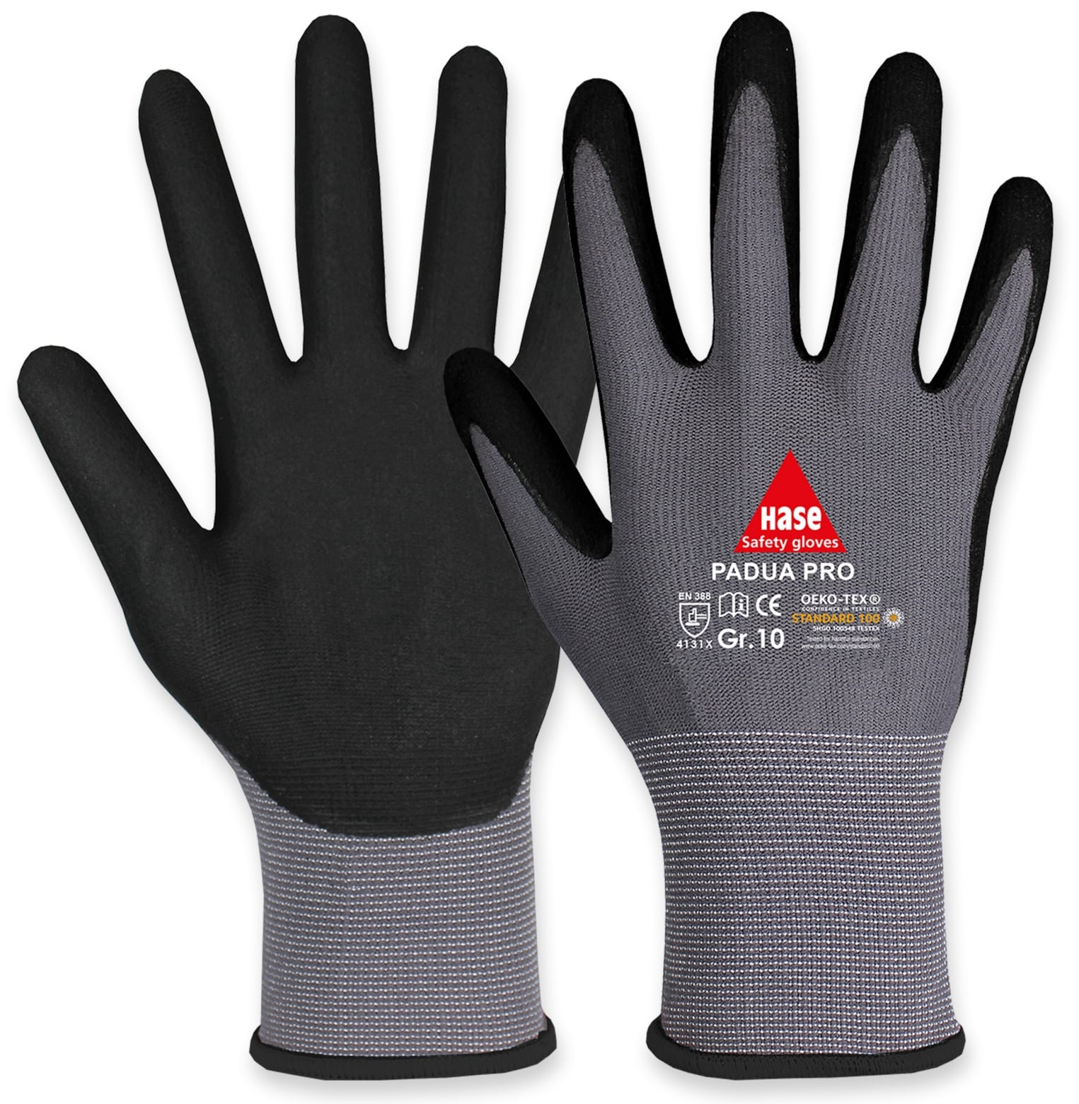 HASE SAFETY GLOVES Arbeitshandschuhe, Padua Pro, EN388, EN 420, grau/schwarz, Größe 10