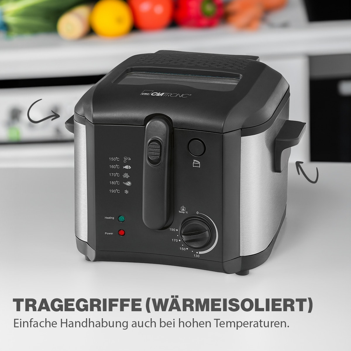 CLATRONIC Fritteuse 2,5L (Öl) FR 3649, antihaftbeschichtet, 1600W, schwarz